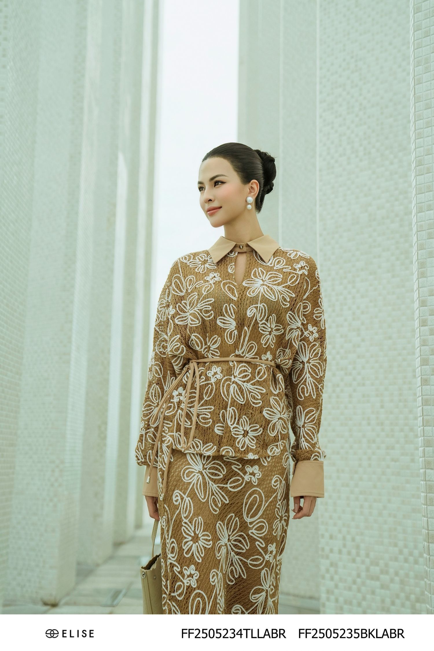CV LƯỚI SỢI NÂU HOA KEM NỔI