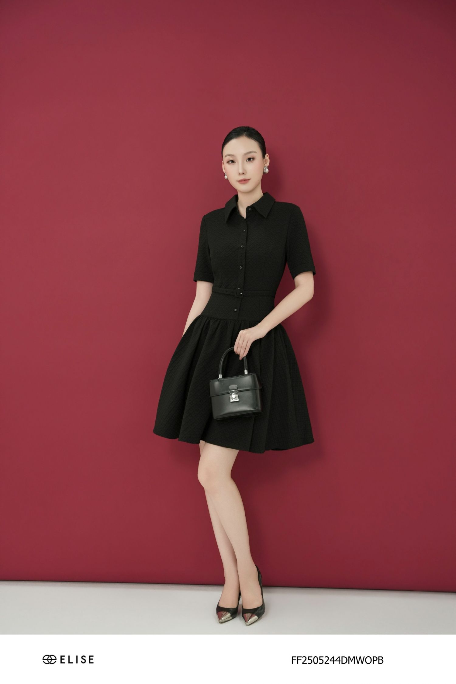 ĐẦM XỐP ĐEN HT XẾP NHÚN EO