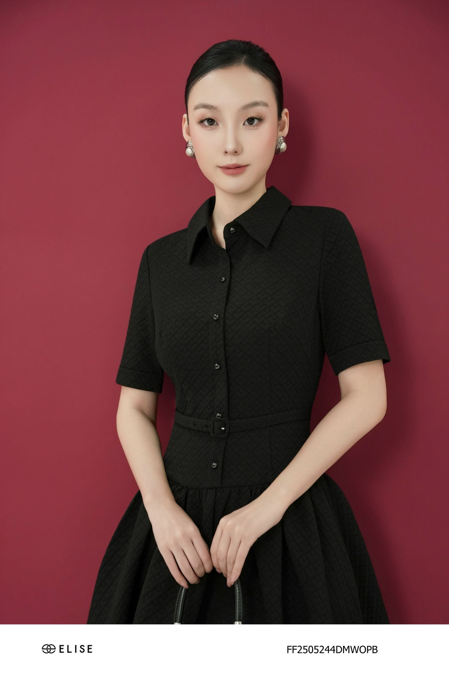 ĐẦM XỐP ĐEN HT XẾP NHÚN EO