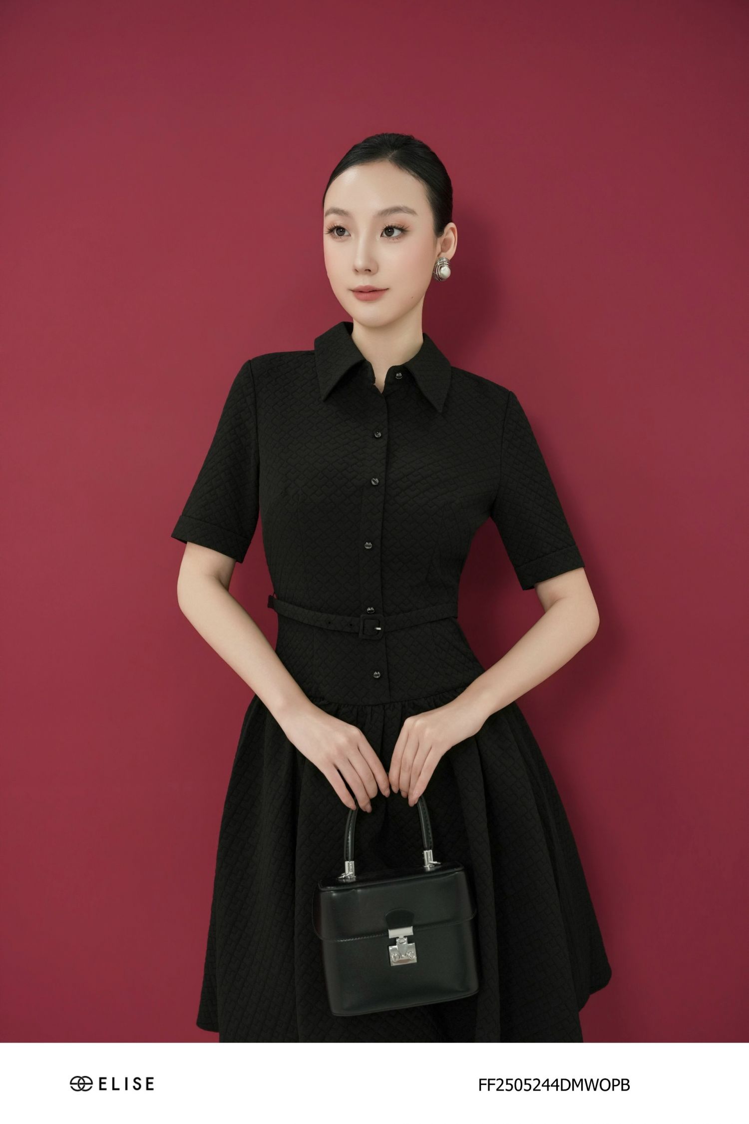 ĐẦM XỐP ĐEN HT XẾP NHÚN EO