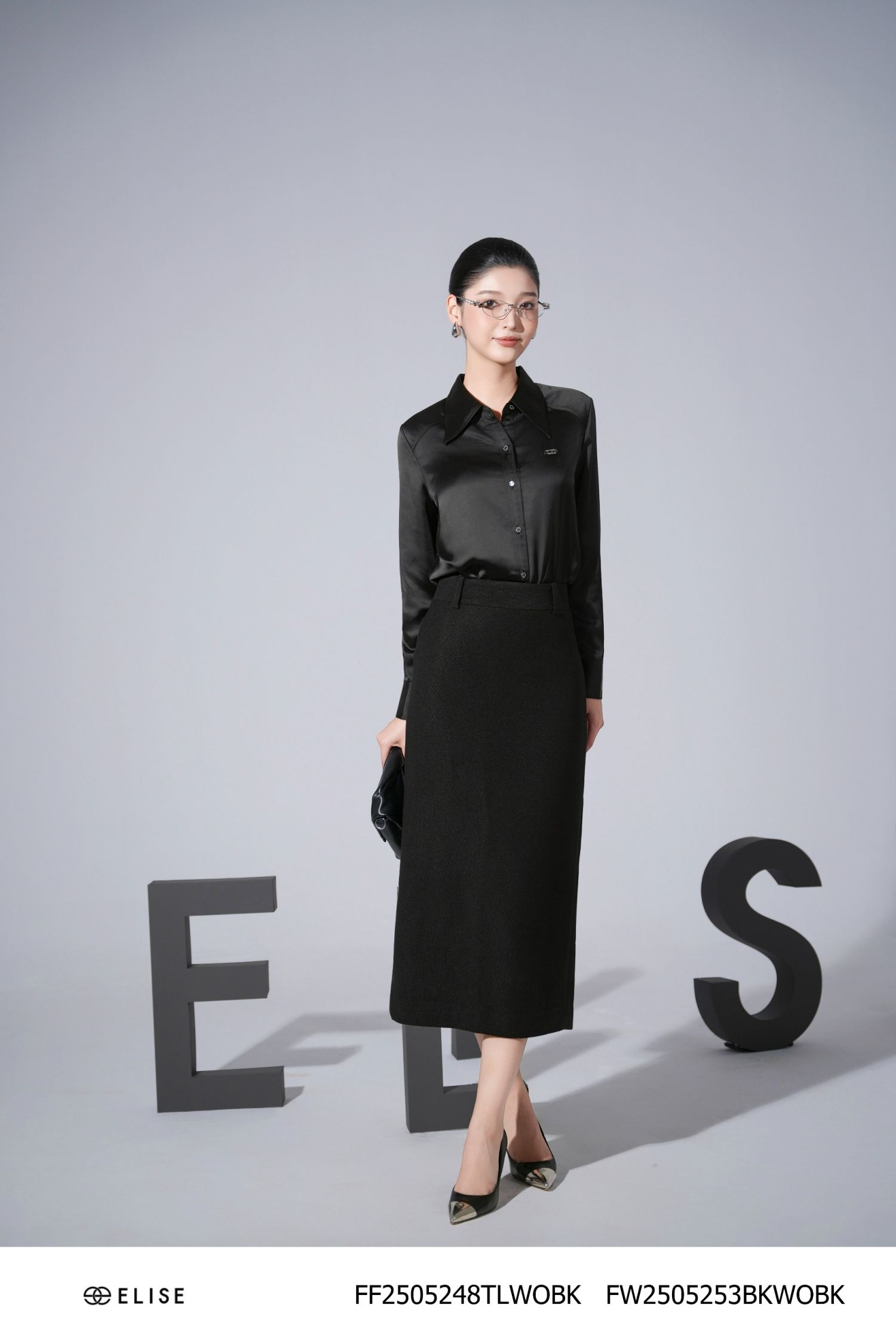 SM DÀI TAY ĐEN THÊU BÔ ĐÊ LOGO ELISE