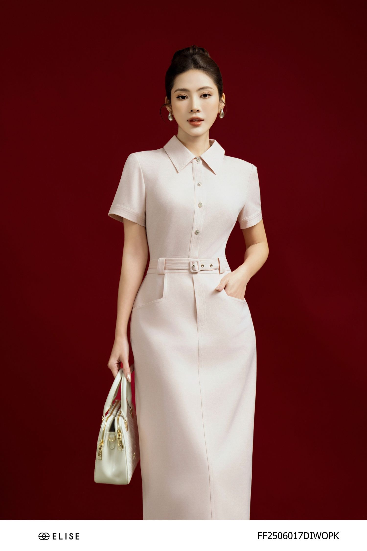 ĐẦM VÂN BE HỒNG TRẦN CHỈ ĐAI EO