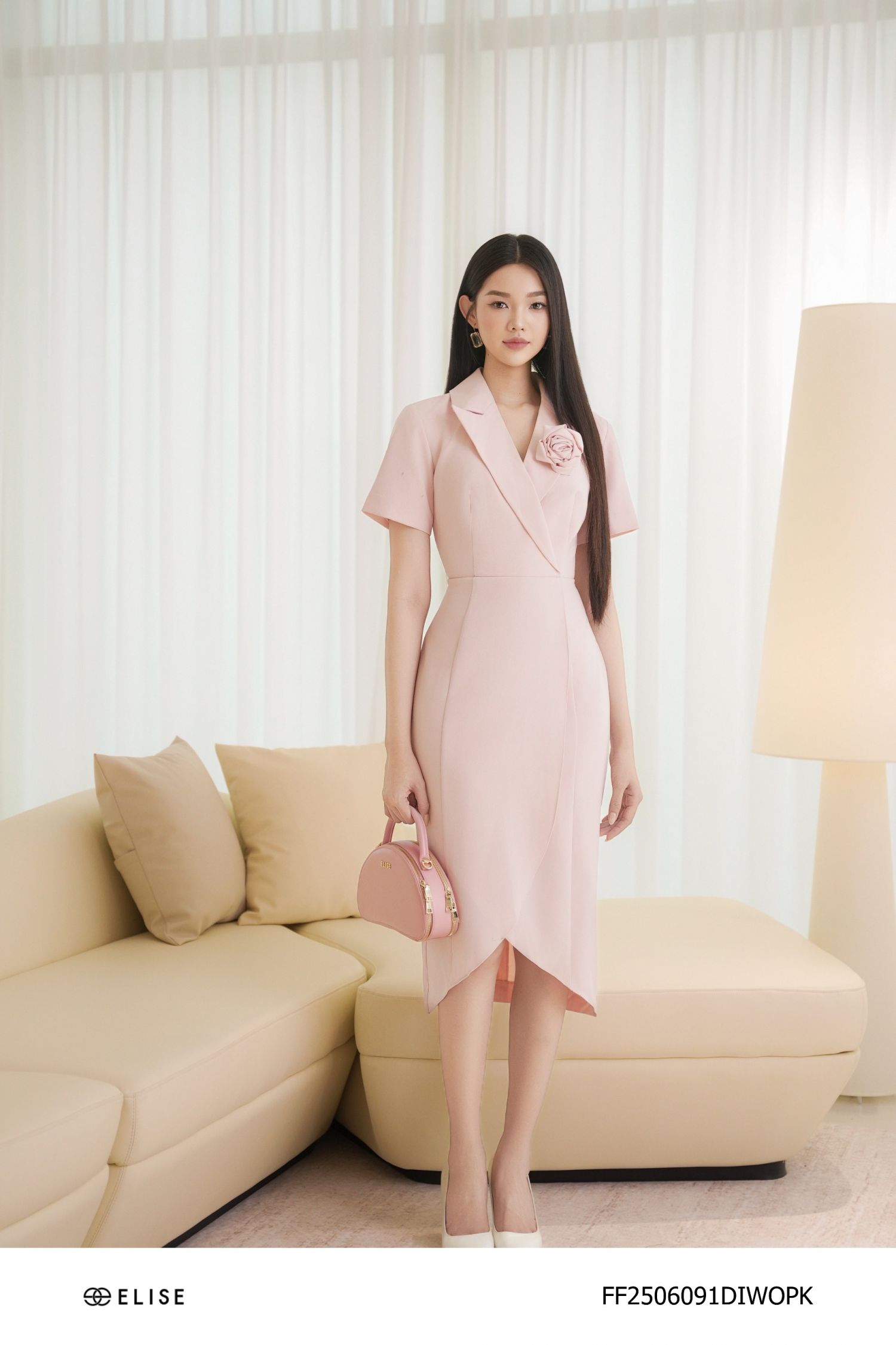 ĐẦM BÚT CHÌ HỒNG NHẠT VẠT CHỒNG HOA CÀI