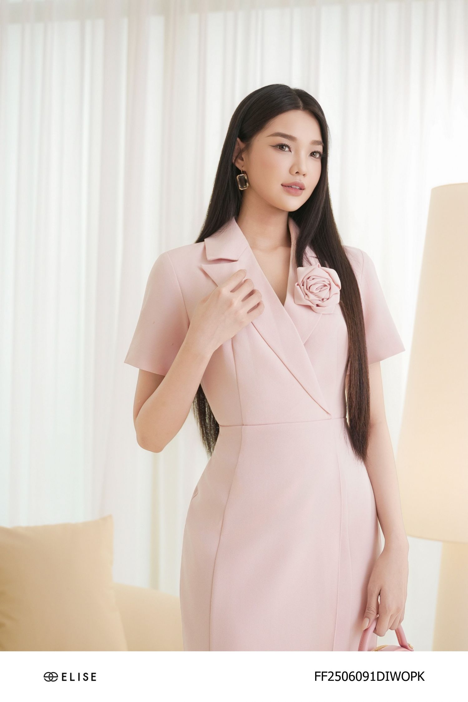 ĐẦM BÚT CHÌ HỒNG NHẠT VẠT CHỒNG HOA CÀI