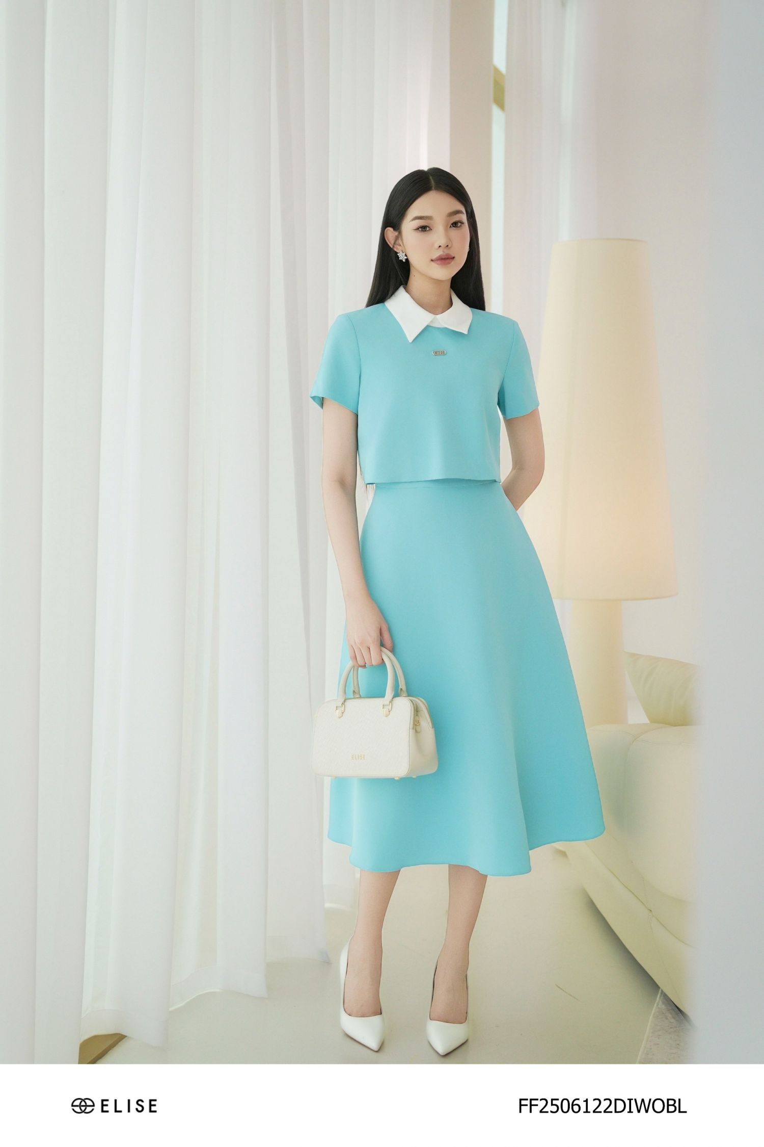ĐẦM SẠN XANH PHỐI CỔ ĐỨC TRẮNG