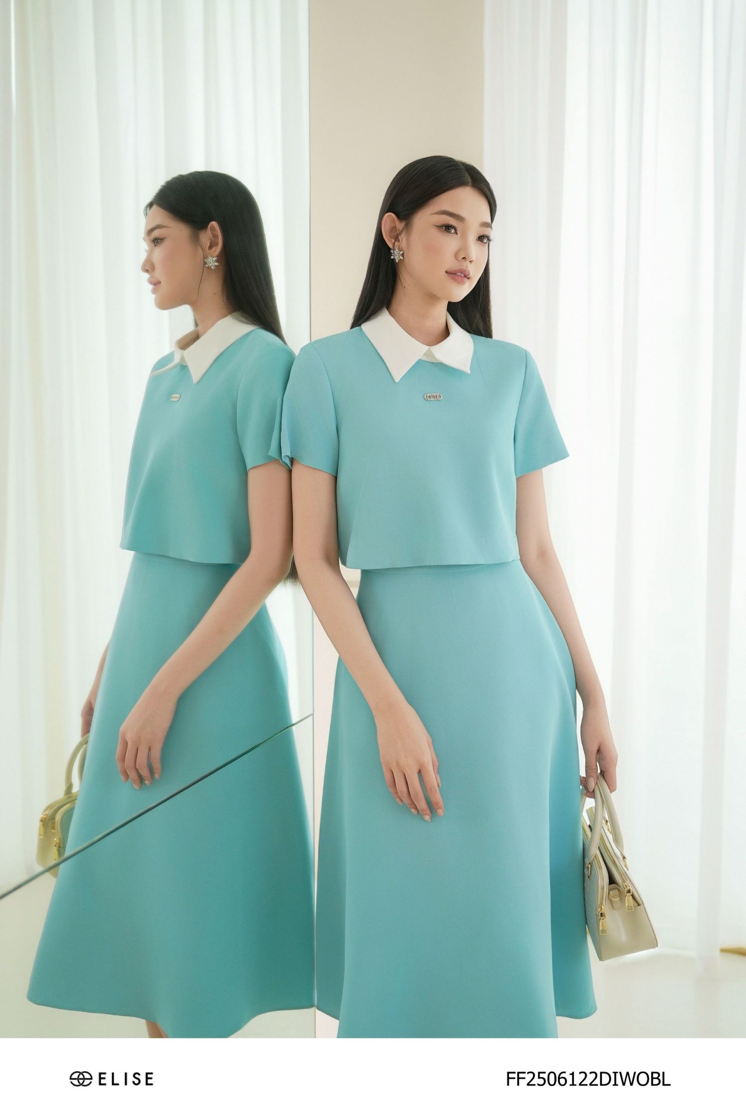 ĐẦM SẠN XANH PHỐI CỔ ĐỨC TRẮNG