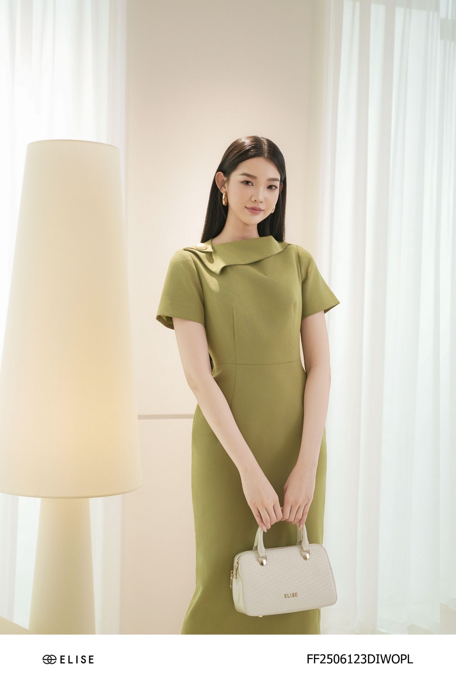 ĐẦM BÚT CHÌ XANH LIME ĐÍNH CÚC VAI