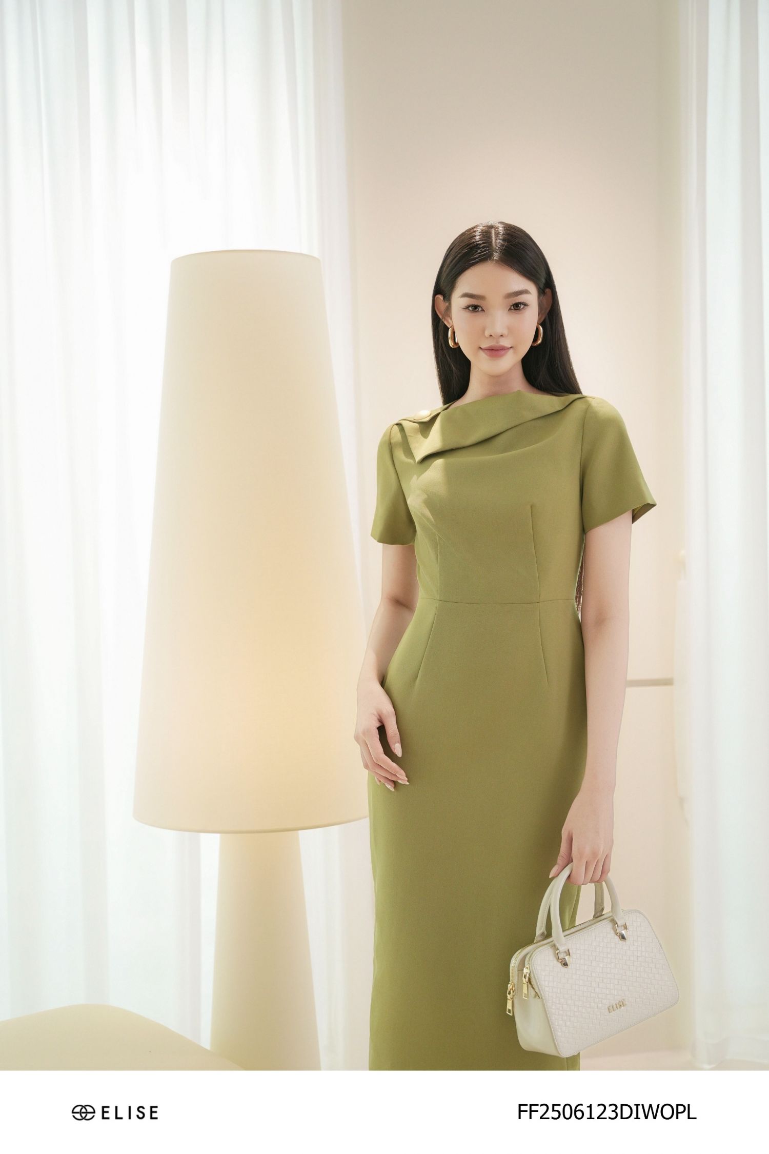 ĐẦM BÚT CHÌ XANH LIME ĐÍNH CÚC VAI