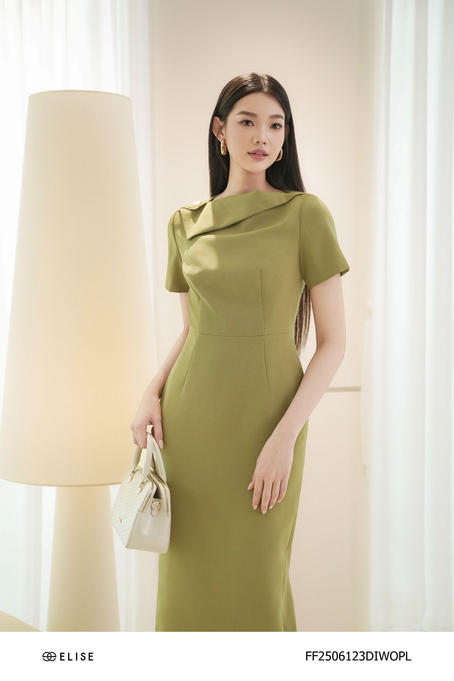 ĐẦM BÚT CHÌ XANH LIME ĐÍNH CÚC VAI
