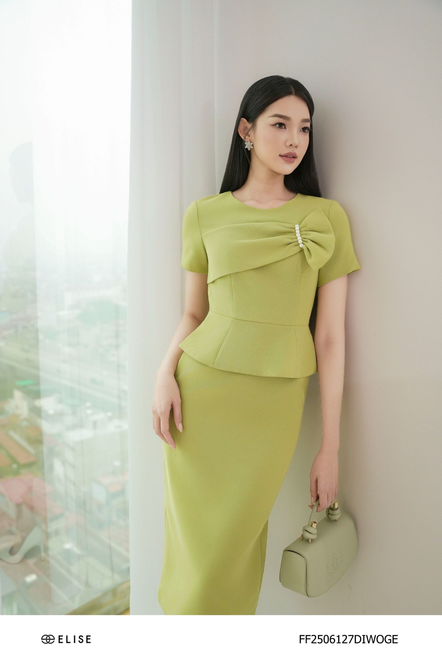 ĐẦM BÚT CHÌ XANH CỐM PEPLUM