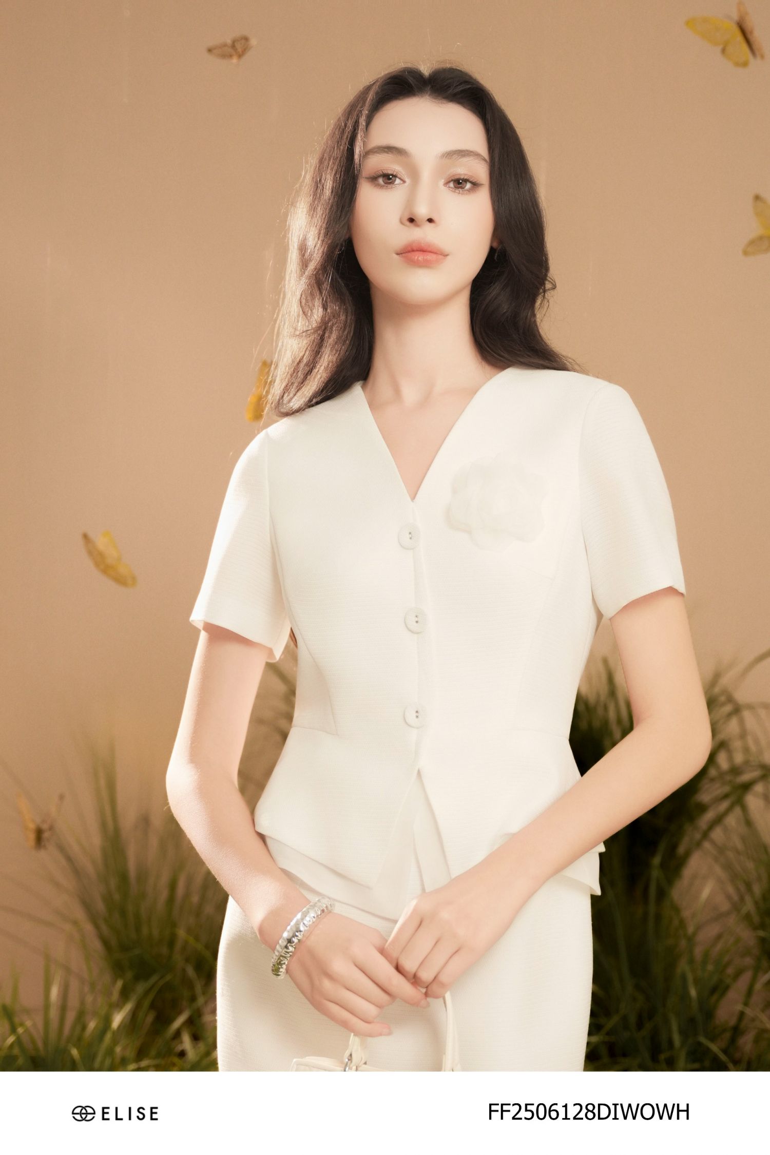 ĐẦM TENDY TRẮNG VÂN NGANG PEPLUM