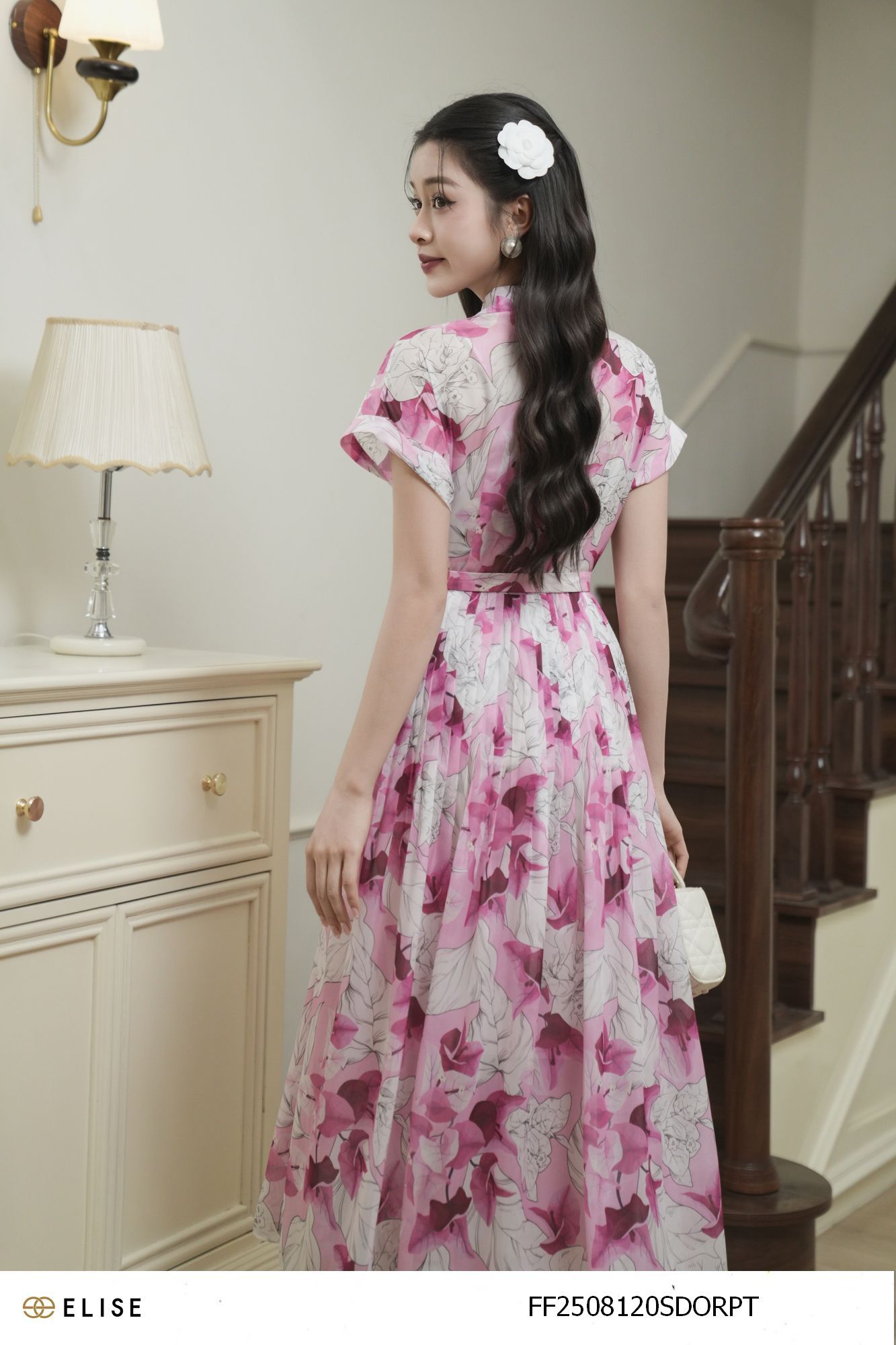 SET ĐẦM TƠ HỒNG HT HOA ĐAI EO