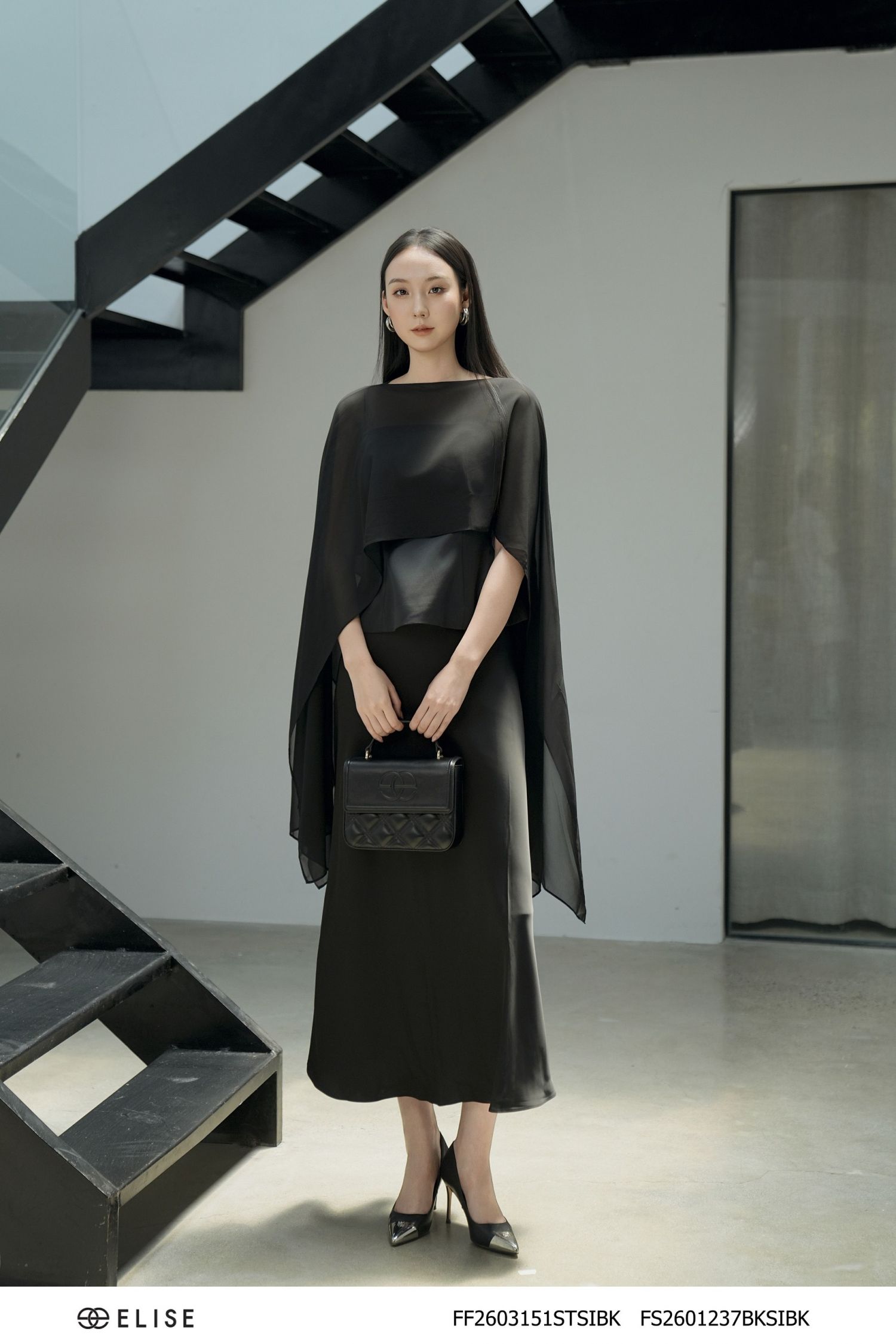 SÉT ÁO LỤA SATIN ĐEN CHOÀNG CHIFFON