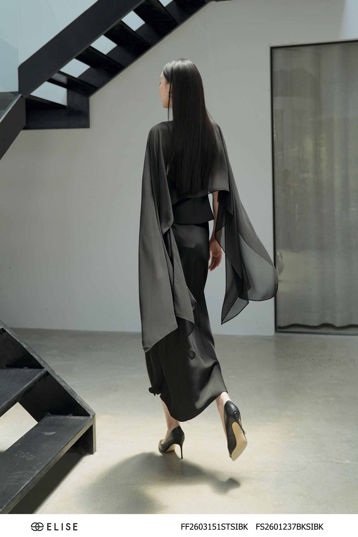 SÉT ÁO LỤA SATIN ĐEN CHOÀNG CHIFFON