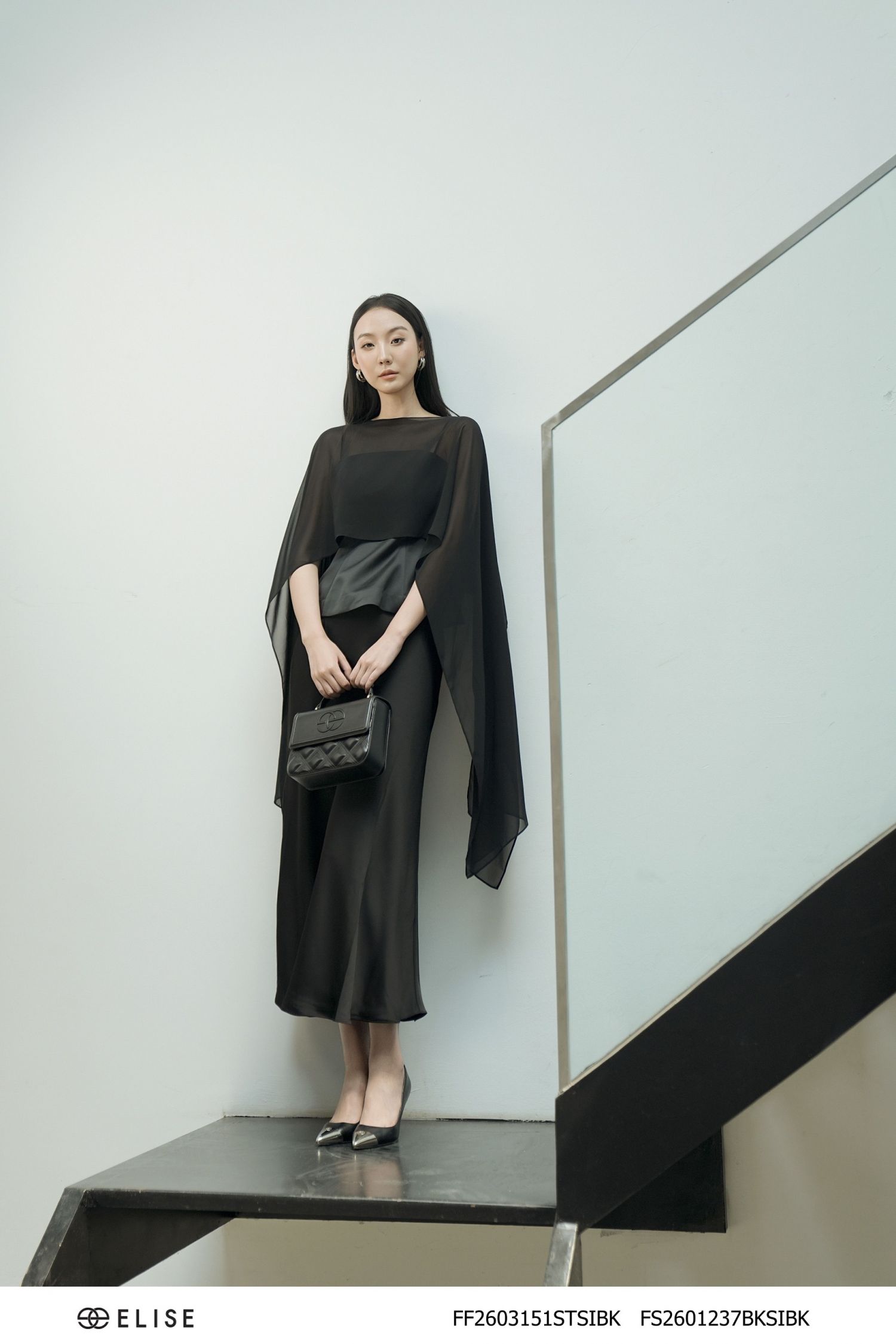 SÉT ÁO LỤA SATIN ĐEN CHOÀNG CHIFFON