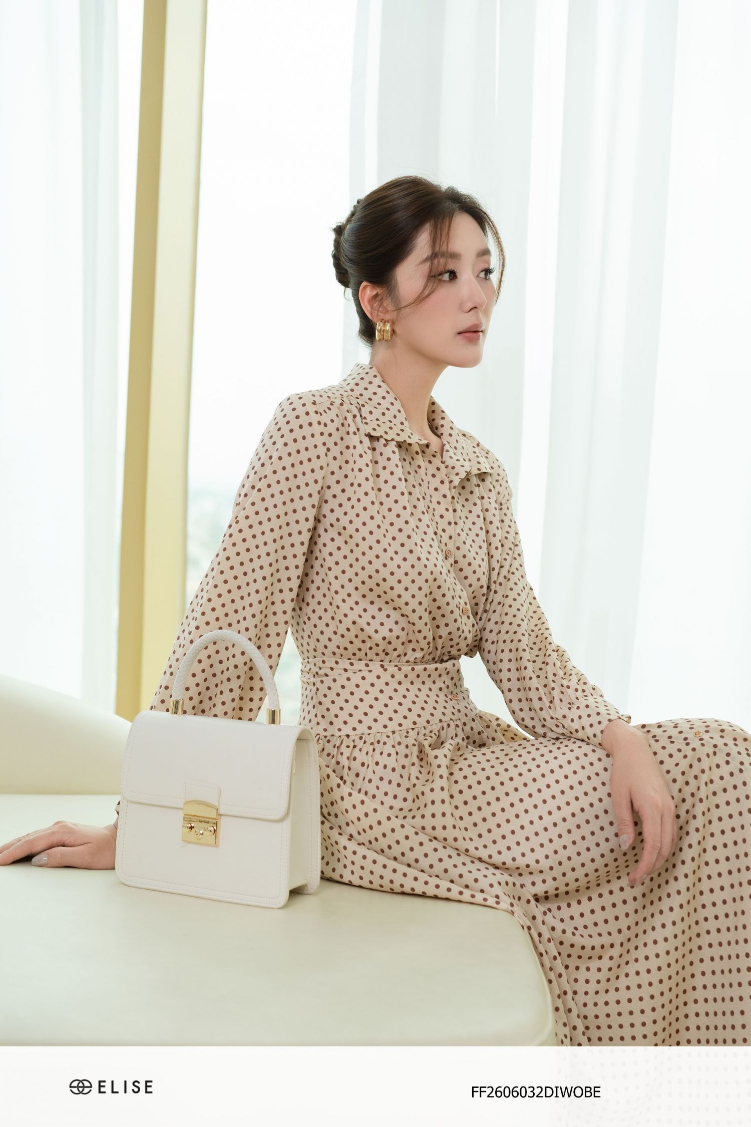 ĐẦM SẠN BE CHẤM BI NÂU CỔ ĐỨC