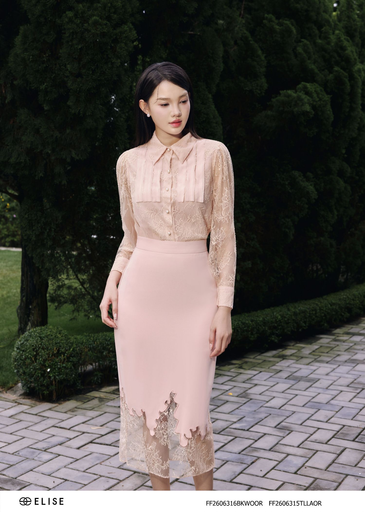 JUPE SẠN CAM SÁNG PHỐI REN