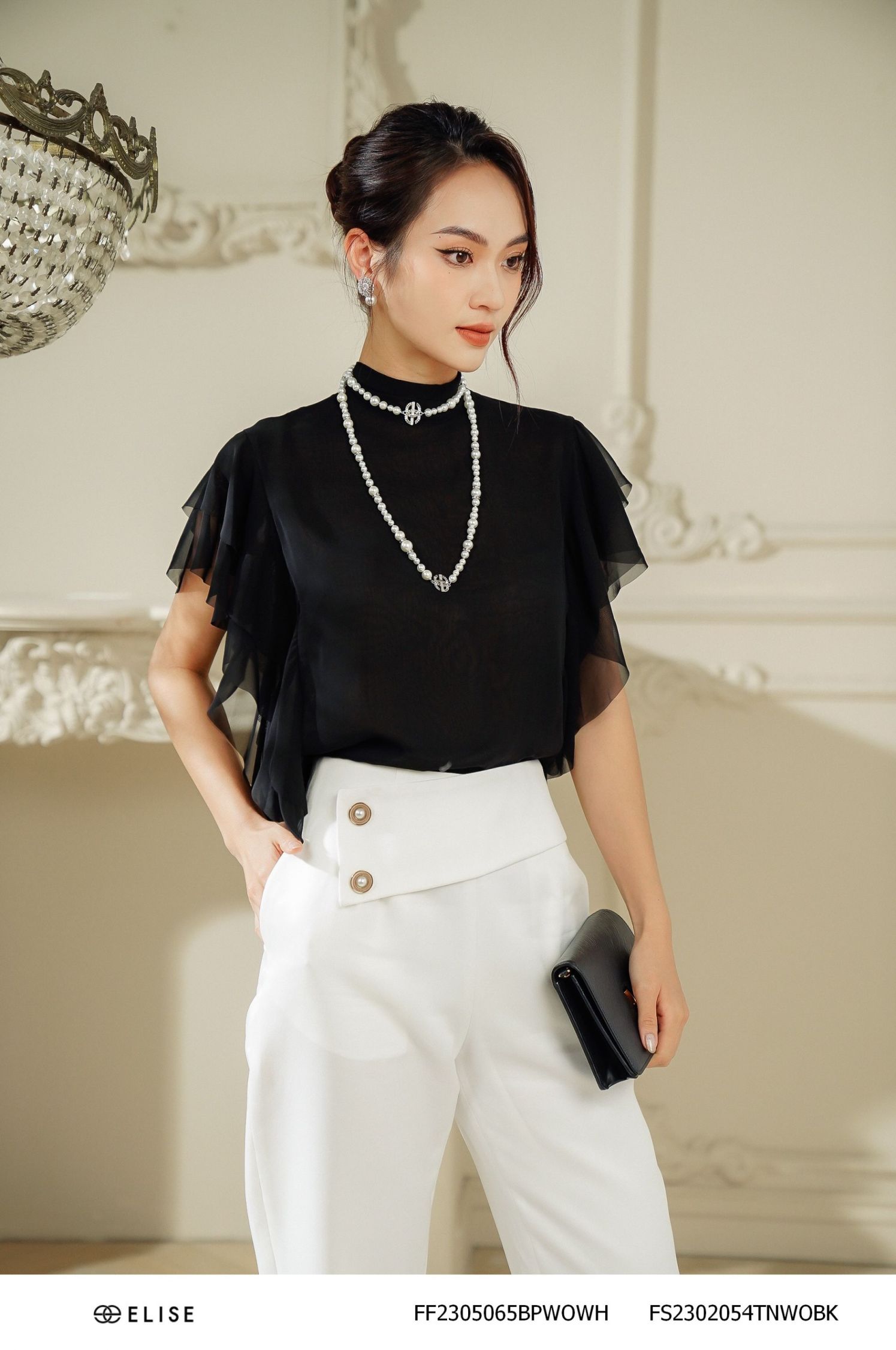 SM CHIFFON ĐEN CHẠY BÈO VAI