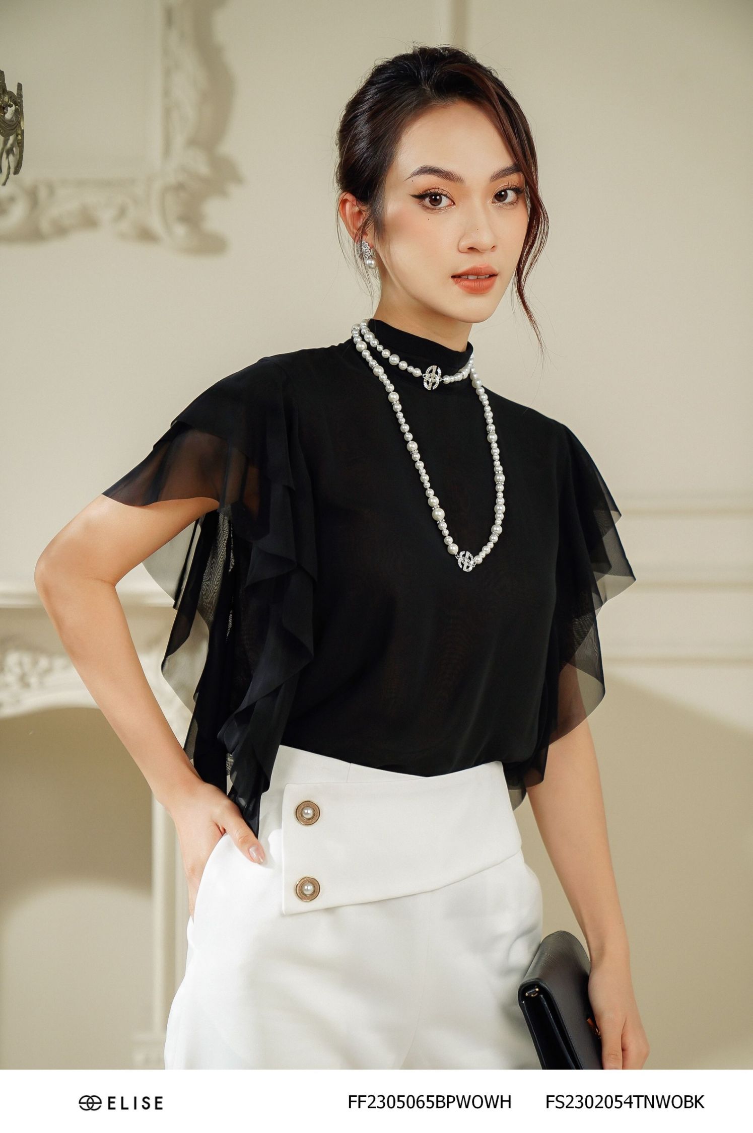 SM CHIFFON ĐEN CHẠY BÈO VAI