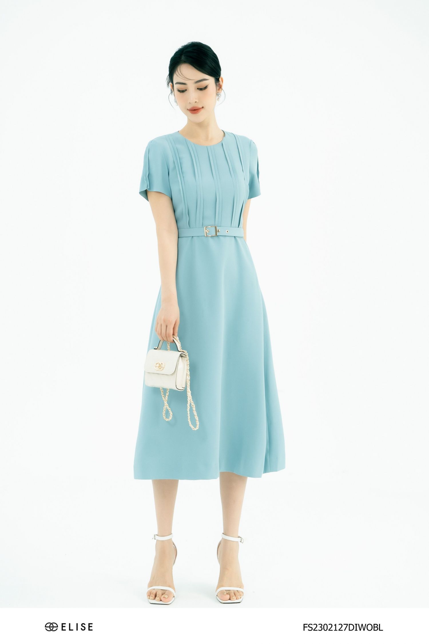 Đầm công sở nữ thiết kế xòe tay ngắn sọc xanh dương hợp đi làm đi chơi mềm  mát may 2 lớp - Thời trang Lux W | Lazada.vn