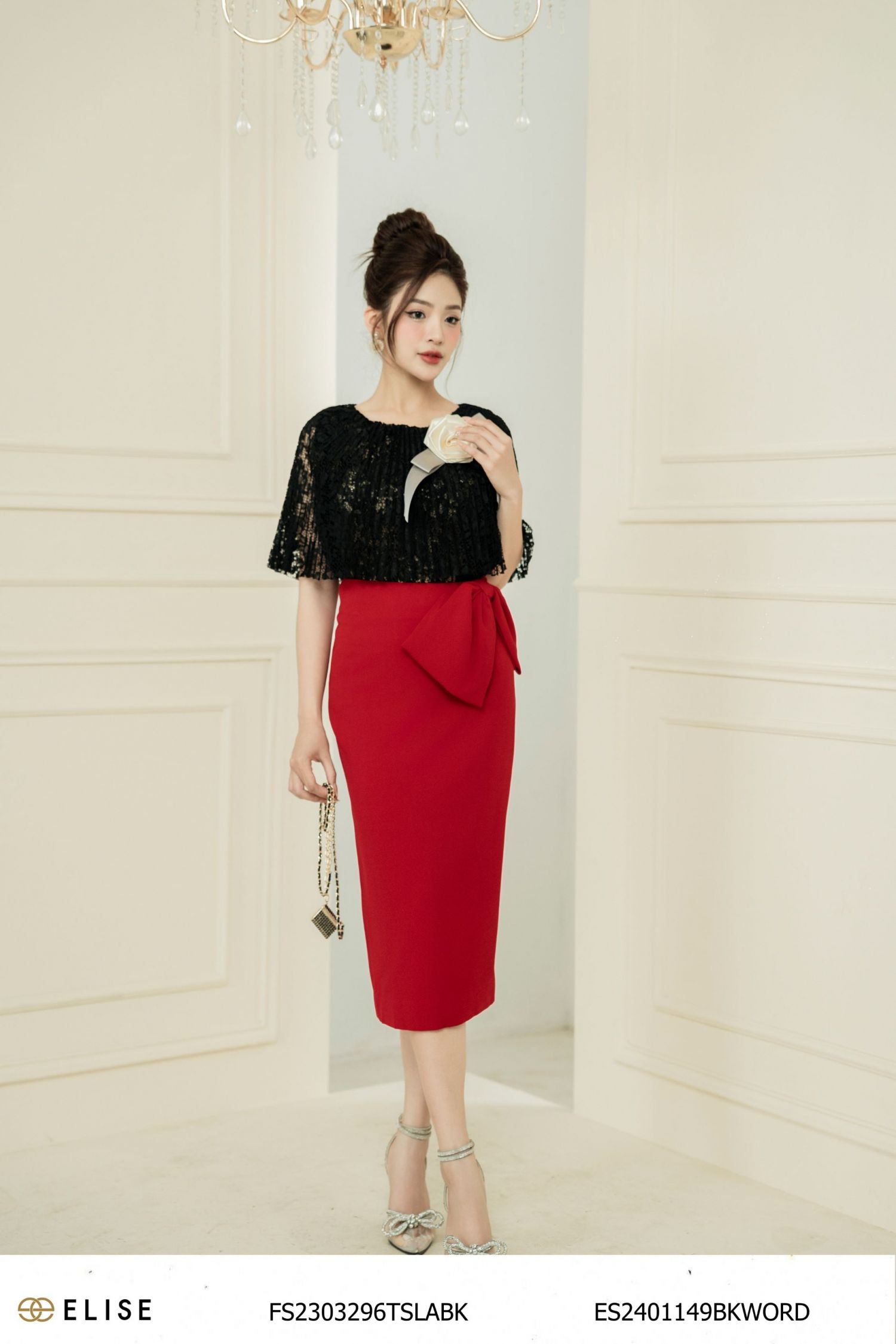 ÁO REN HOA ĐEN DẬP LY ĐÍNH HOA