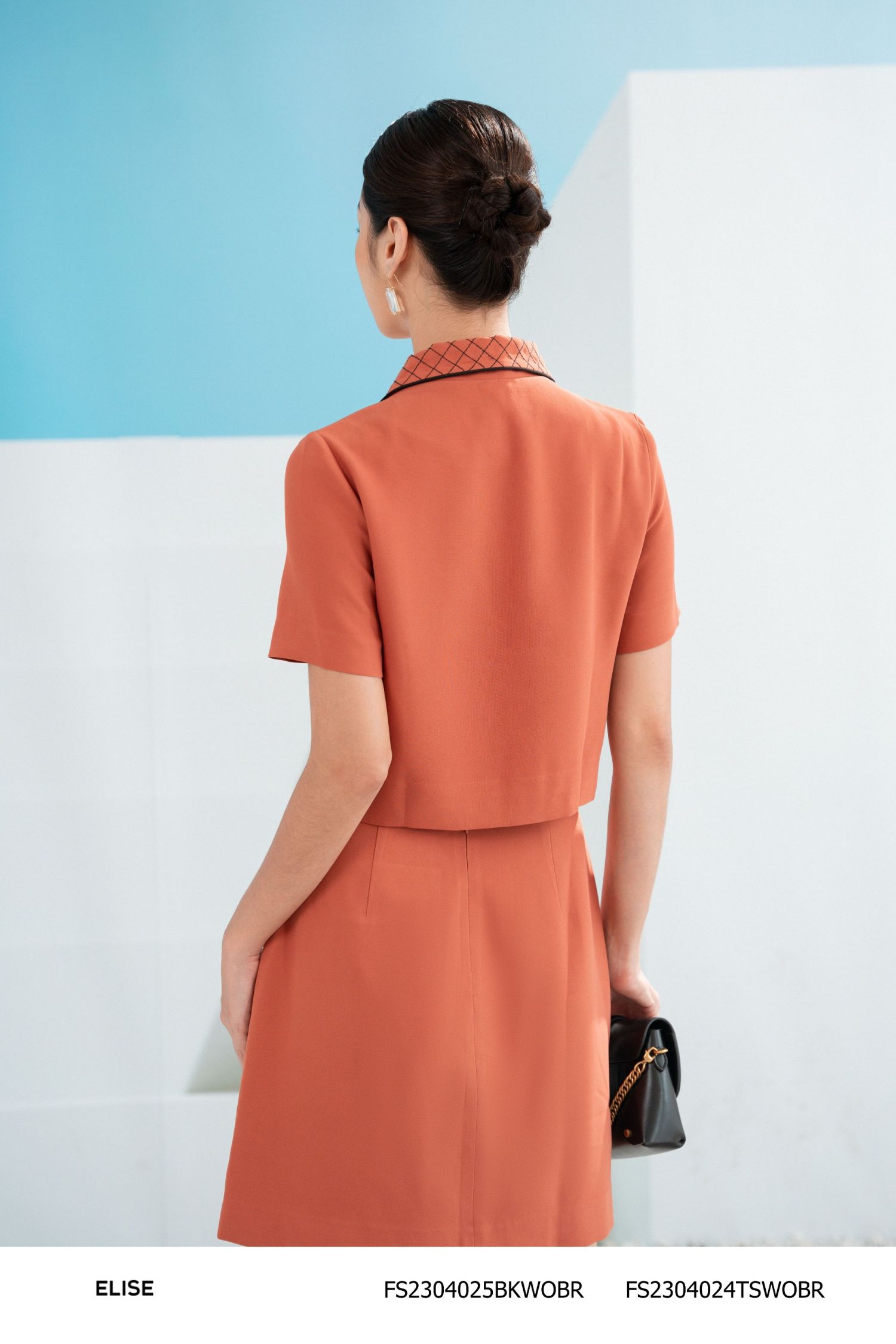 JUPE NÂU GẠCH TRẦN CHỈ QUẢ TRÁM