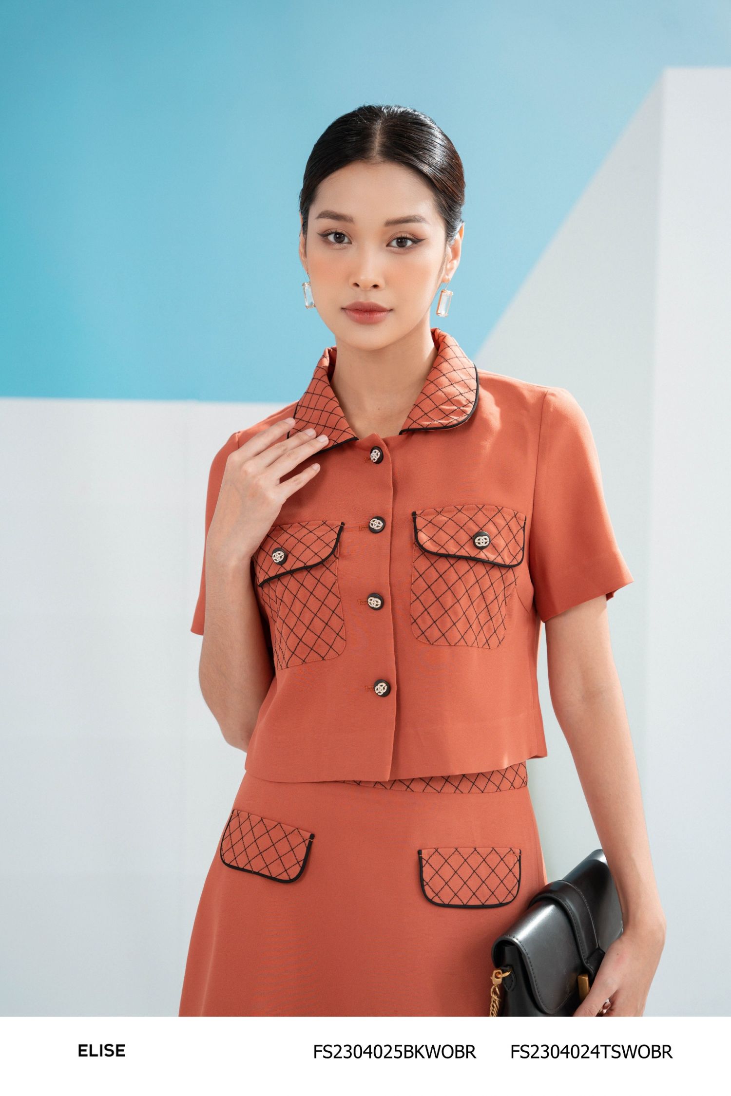 JUPE NÂU GẠCH TRẦN CHỈ QUẢ TRÁM