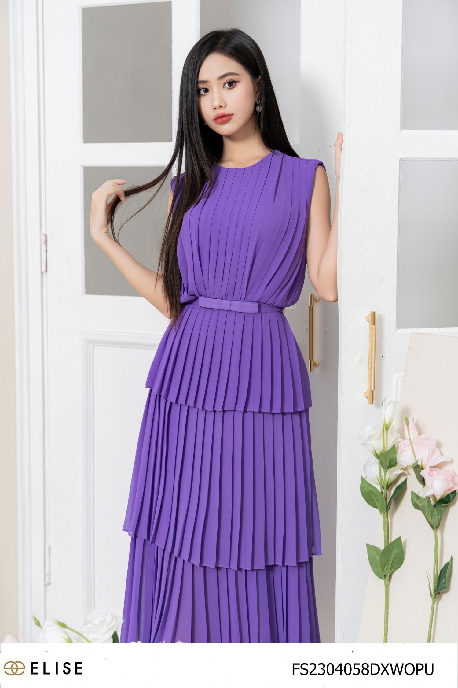 ĐẦM CHIFFON TÍM DẬP LY