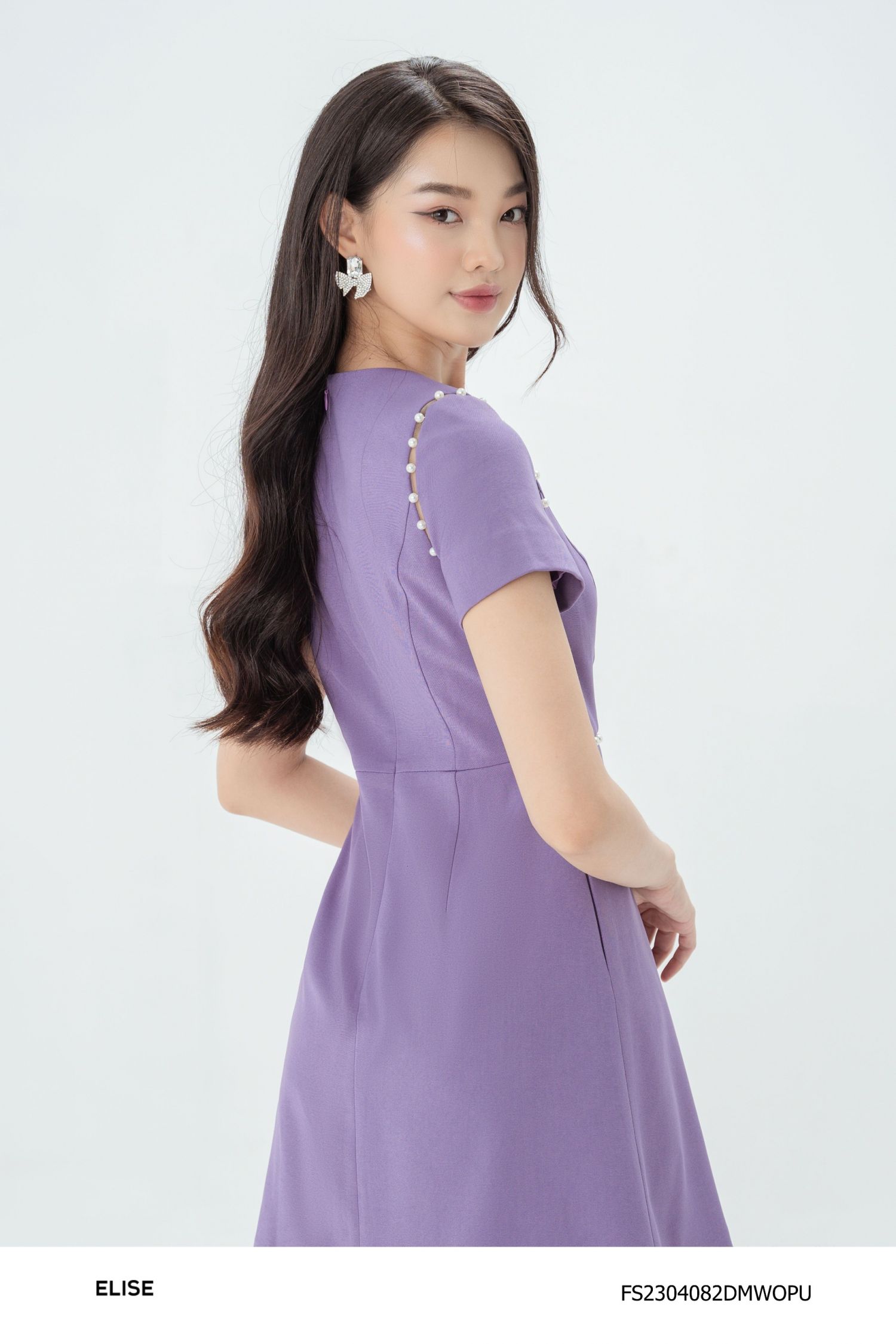 ĐẦM TÍM PHỐI LƯỚI ĐÍNH HẠT TRAI