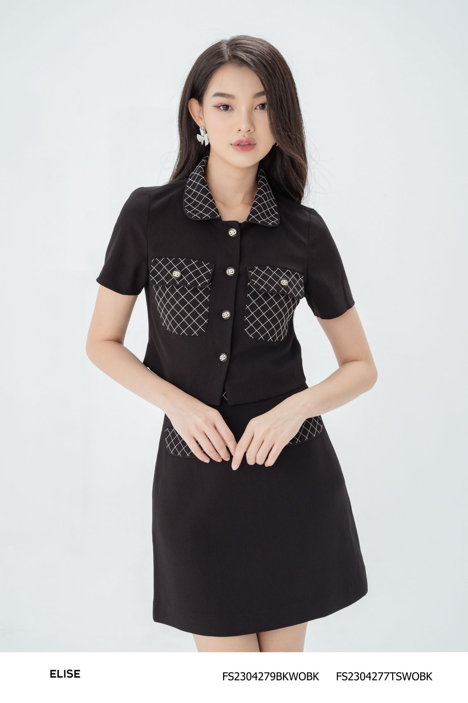 JUPE ĐEN TRẦN CHỈ QUẢ TRÁM