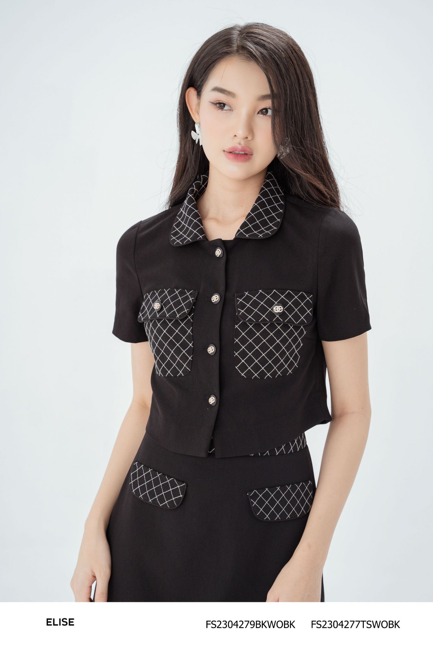JUPE ĐEN TRẦN CHỈ QUẢ TRÁM