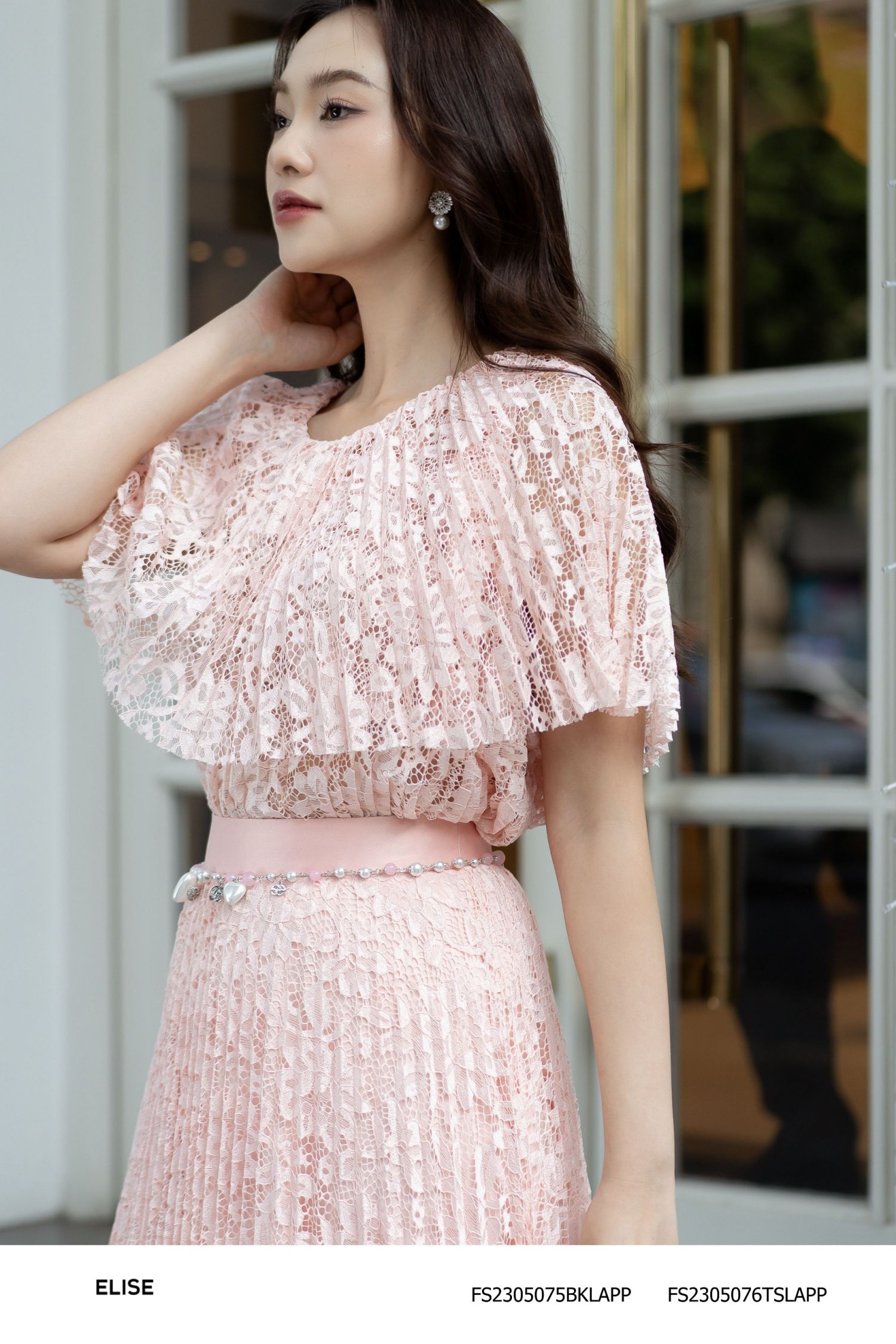 ÁO REN HOA HỒNG DẬP LY ĐÍNH HOA
