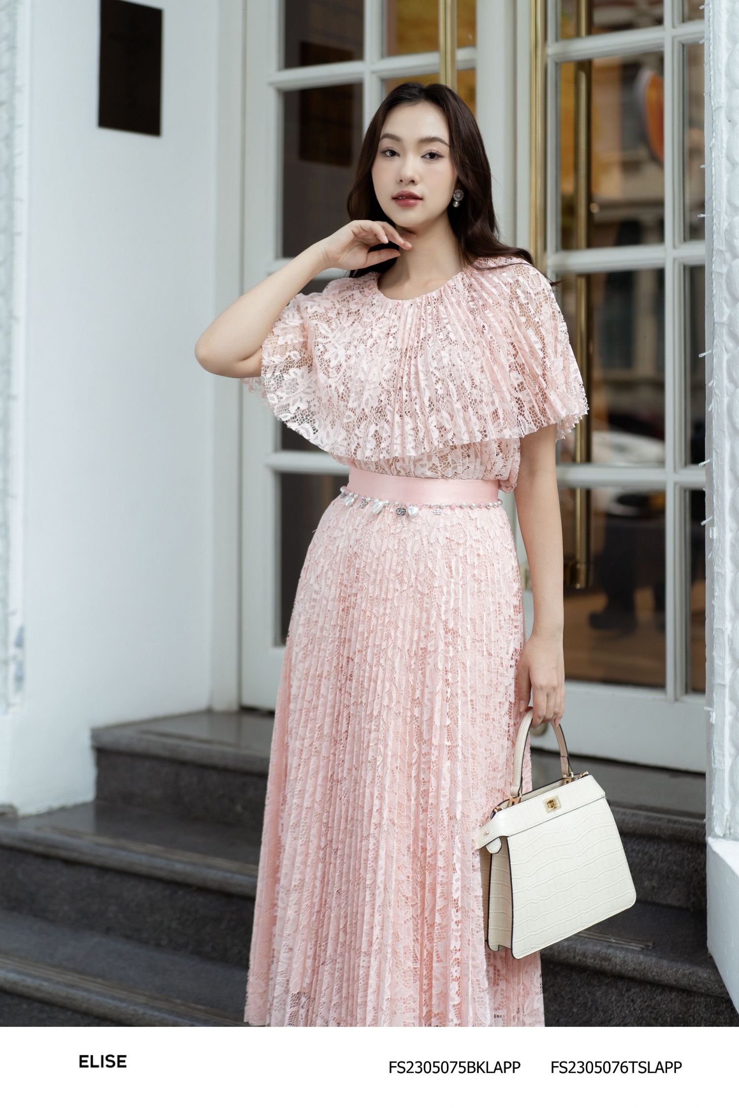 ÁO REN HOA HỒNG DẬP LY ĐÍNH HOA