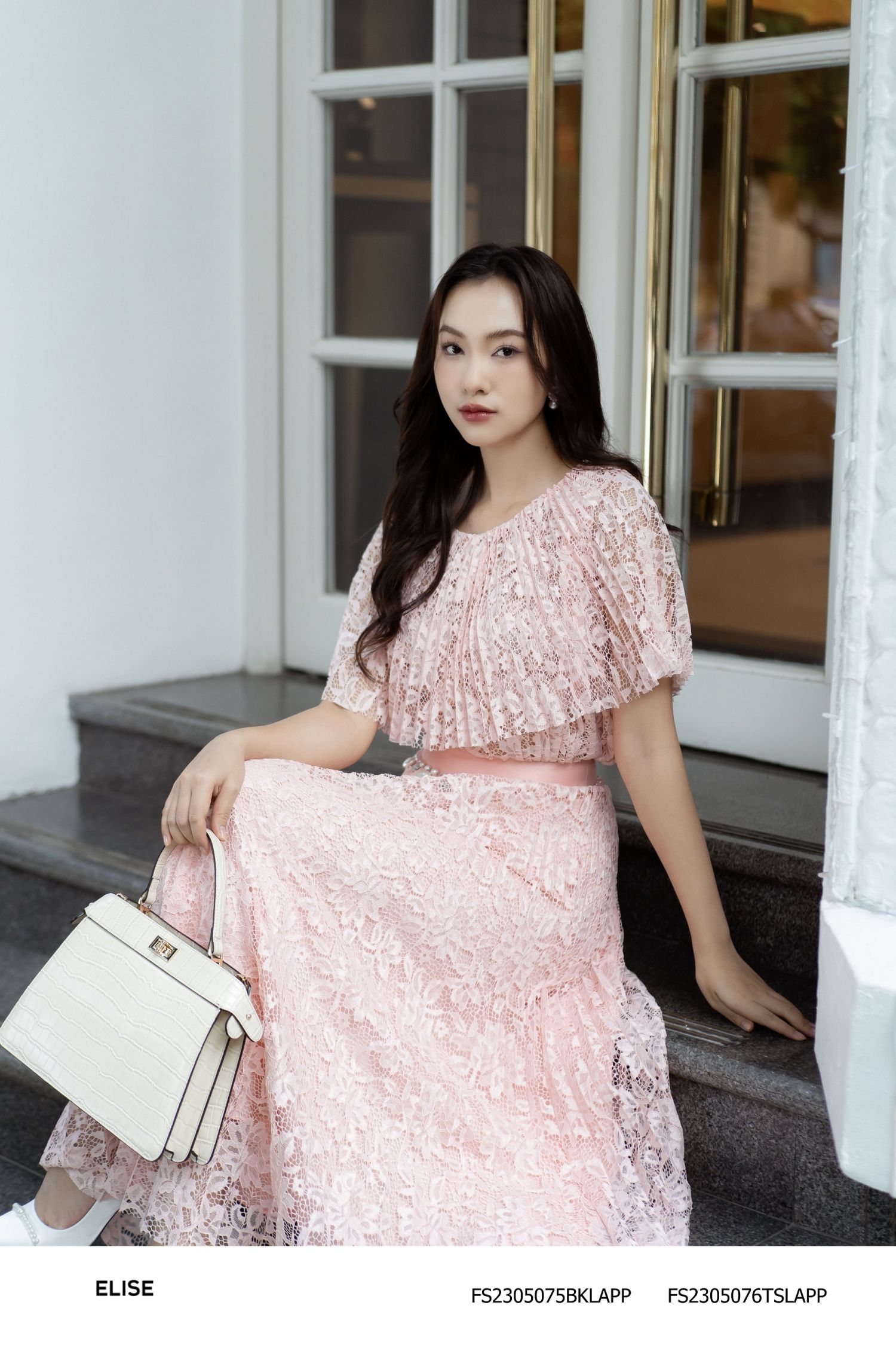 ÁO REN HOA HỒNG DẬP LY ĐÍNH HOA