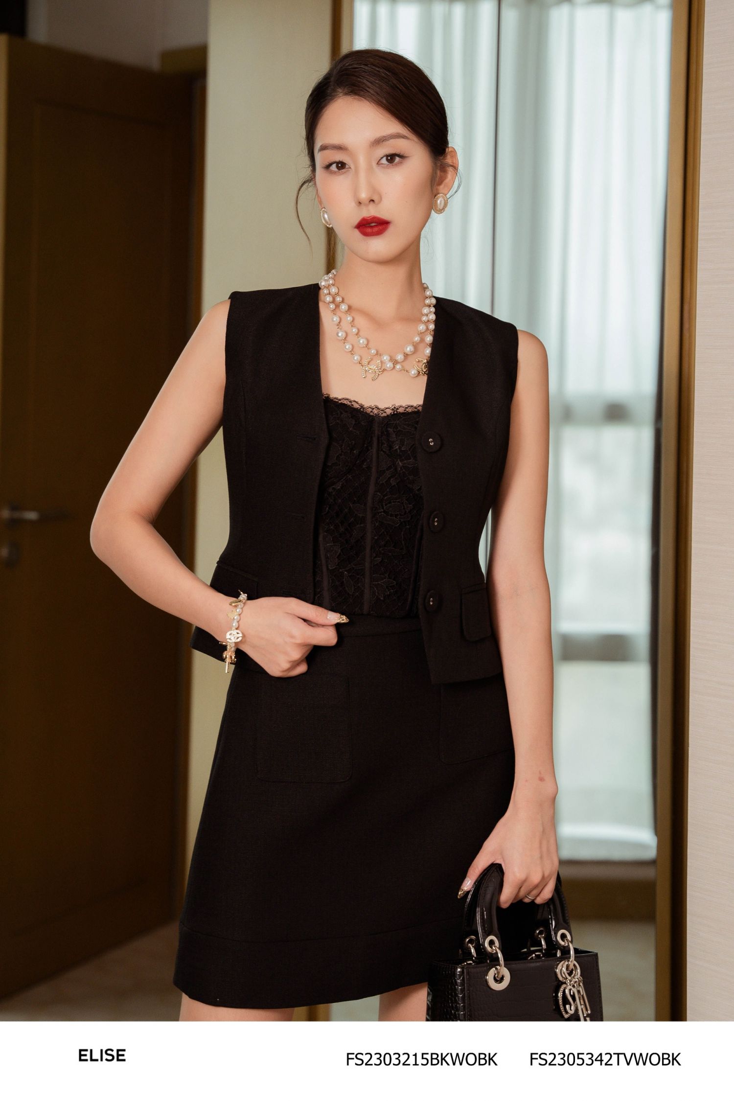 GILE TWEED MỎNG ĐEN NẮP TÚI