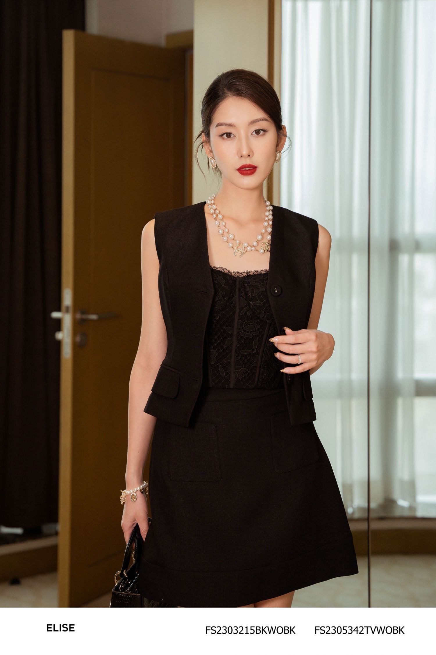GILE TWEED MỎNG ĐEN NẮP TÚI