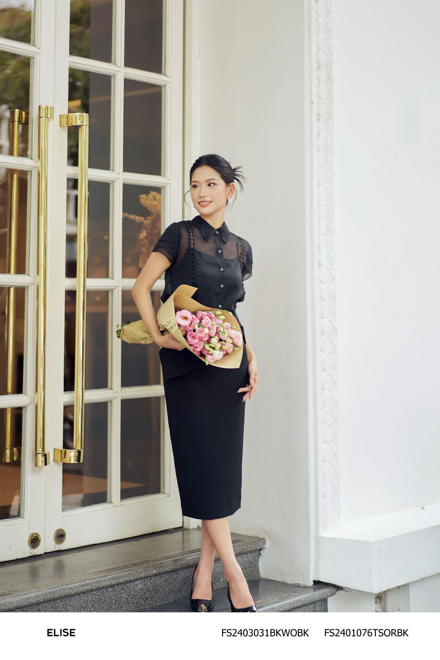 SM TƠ ĐEN TAY XẾP TẦNG PHỐI REN