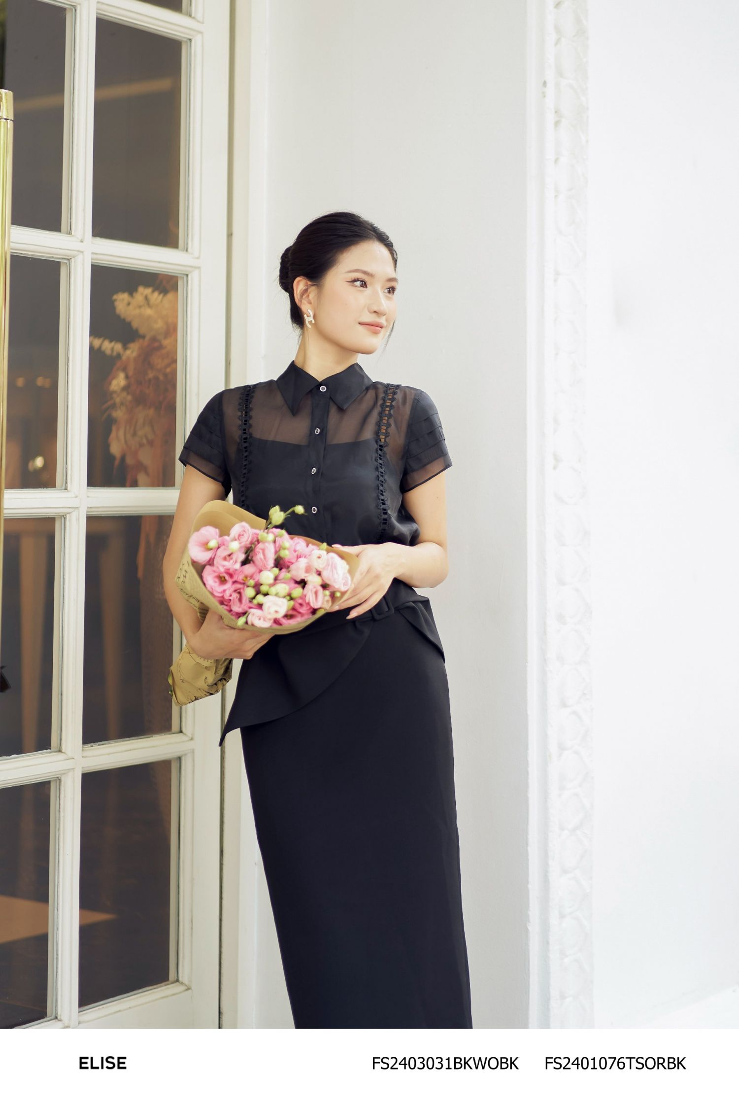SM TƠ ĐEN TAY XẾP TẦNG PHỐI REN