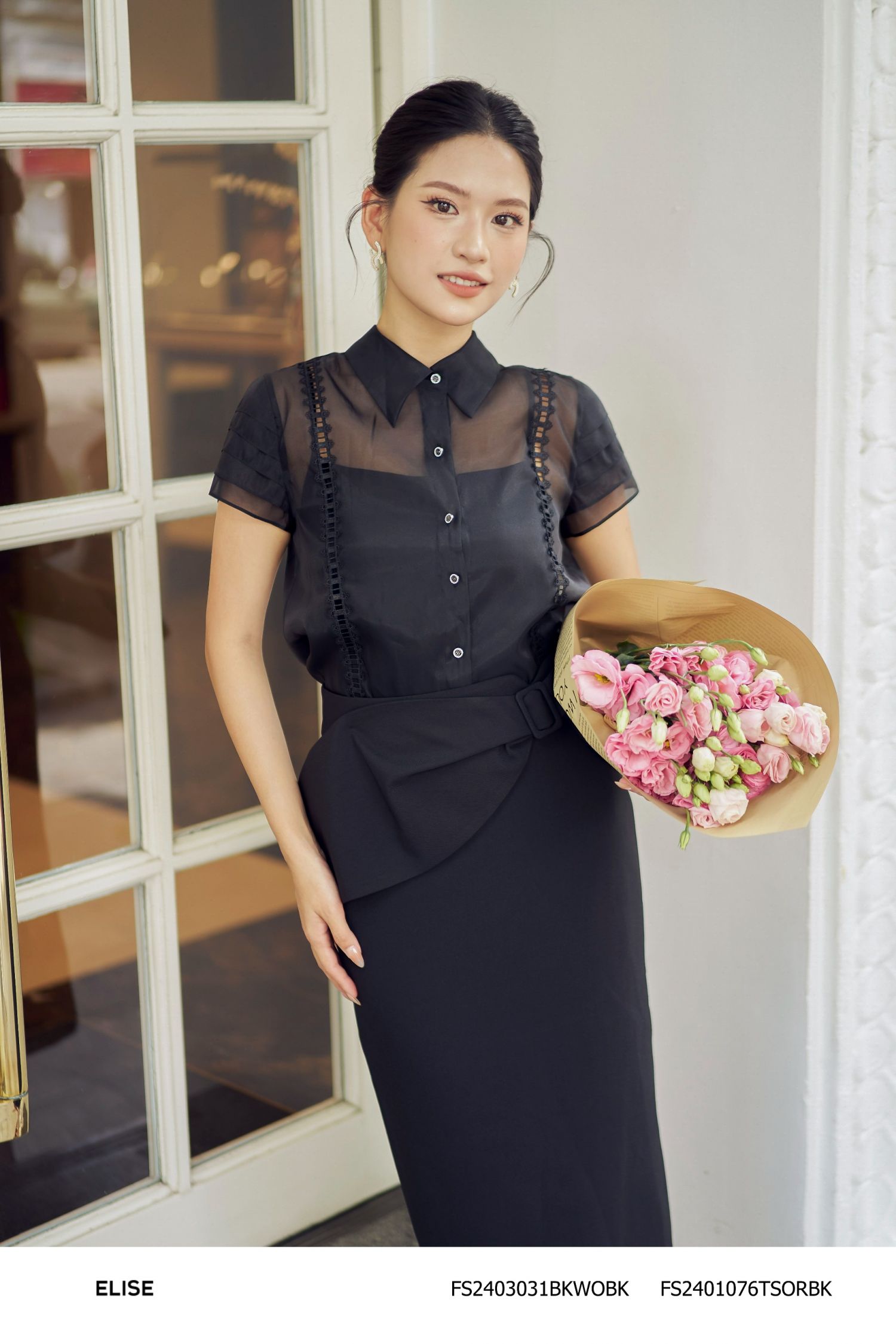 SM TƠ ĐEN TAY XẾP TẦNG PHỐI REN
