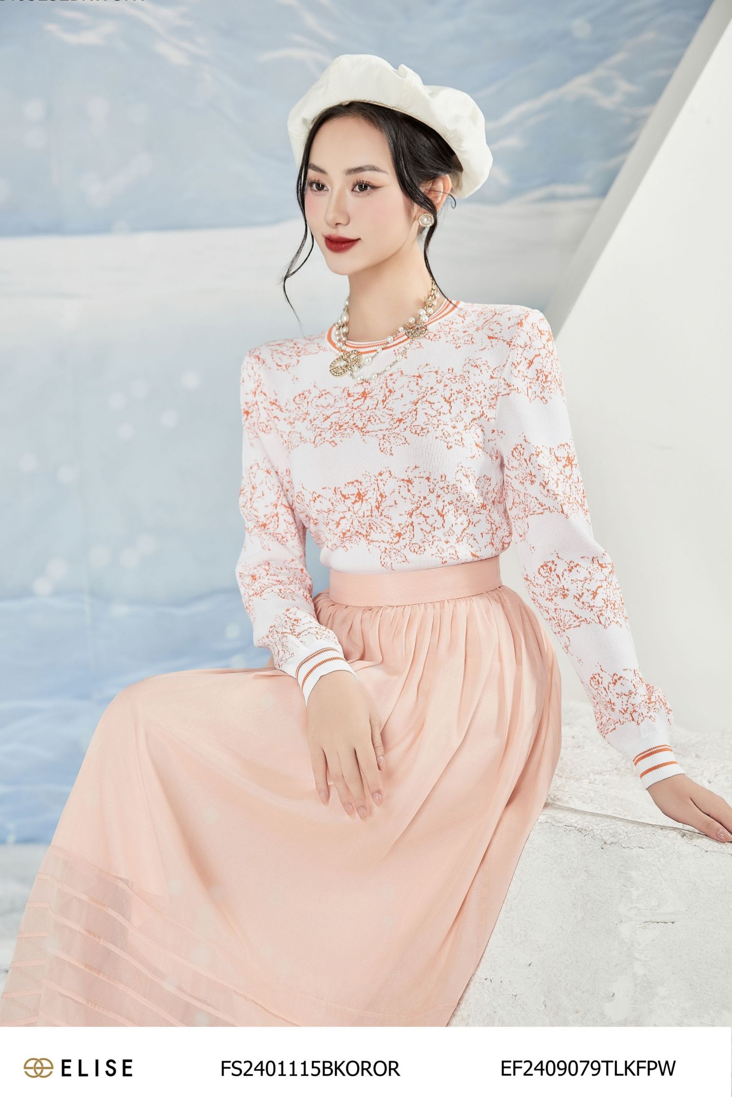 ÁO LEN TRẮNG HỌA TIẾT CAM