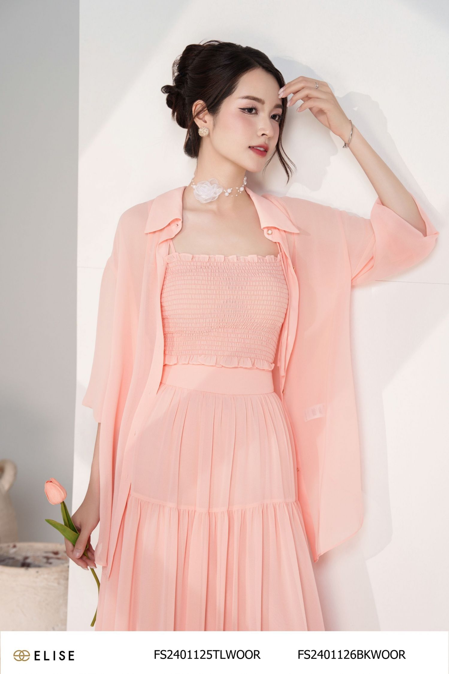 CHÂN VÁY CHIFFON CAM ĐÀO BÈO TẦNG