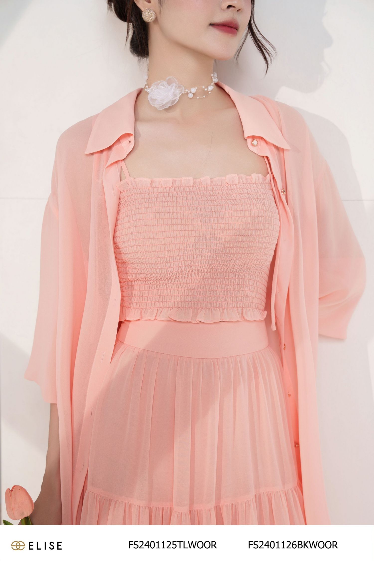 CHÂN VÁY CHIFFON CAM ĐÀO BÈO TẦNG