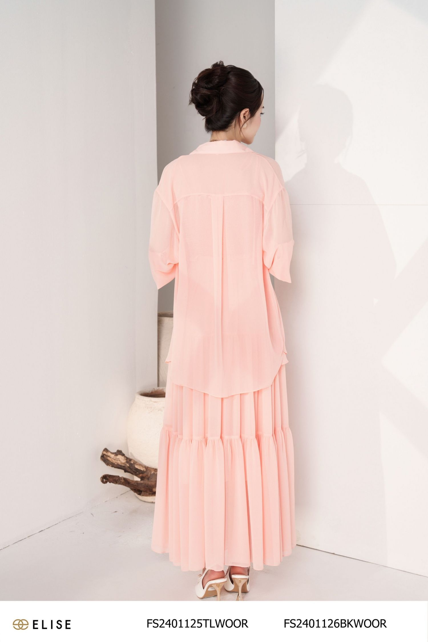 CHÂN VÁY CHIFFON CAM ĐÀO BÈO TẦNG