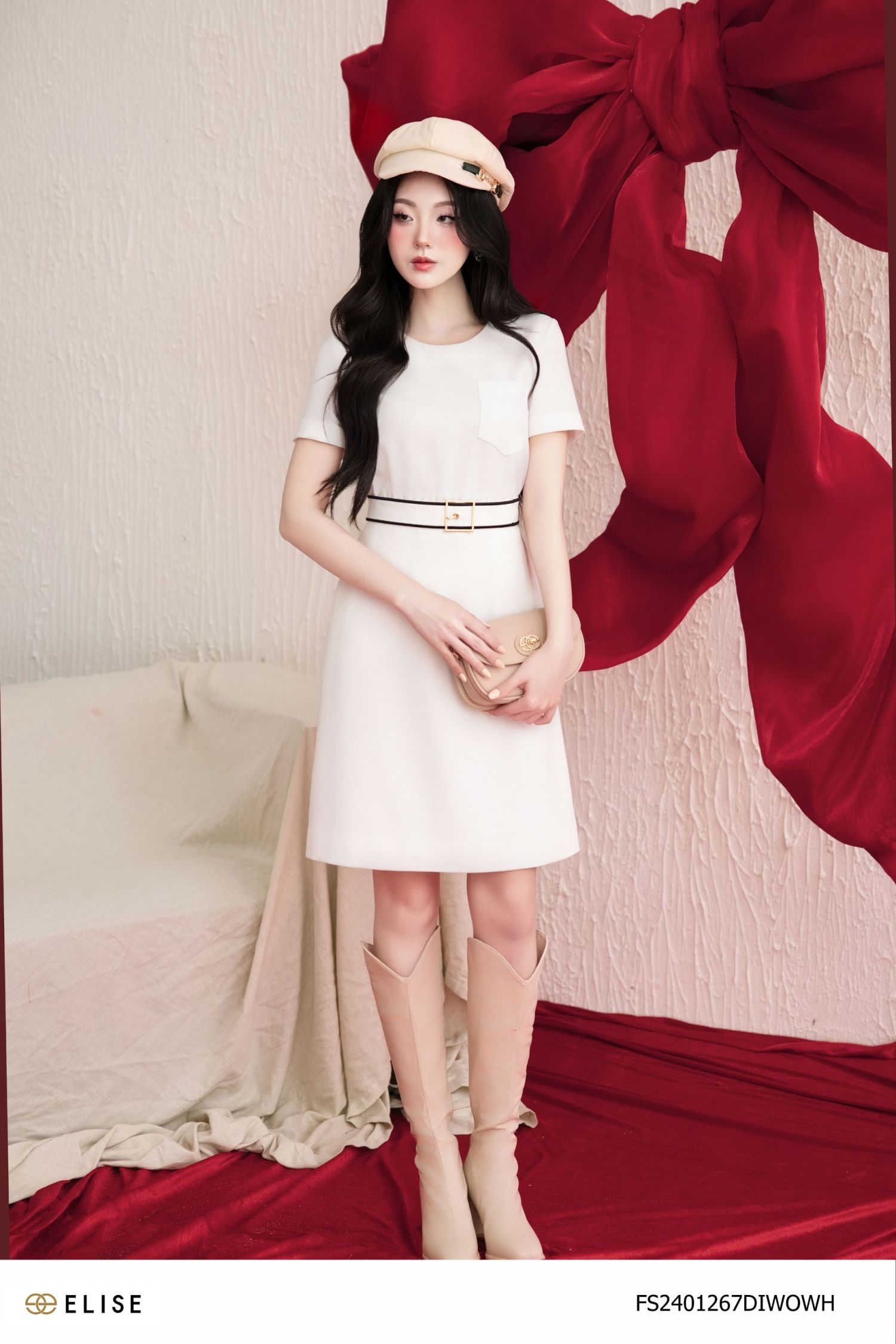 ĐẦM TRẮNG TÚI NGỰC ĐAI VIỀN ĐEN