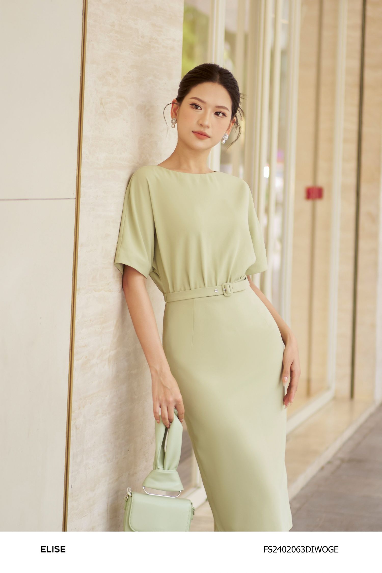 ĐẦM CHÂN BÚT CHÌ XANH CỐM ĐAI EO