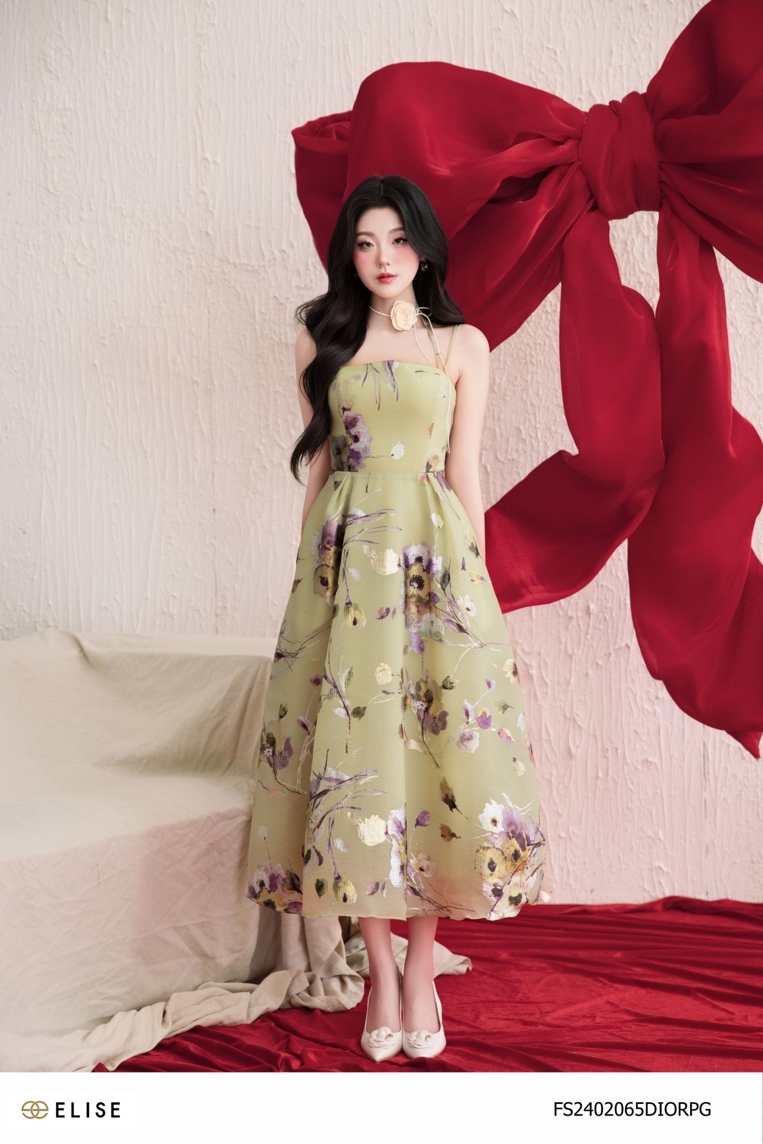 ĐẦM TƠ XỐP HOA XANH 2 DÂY