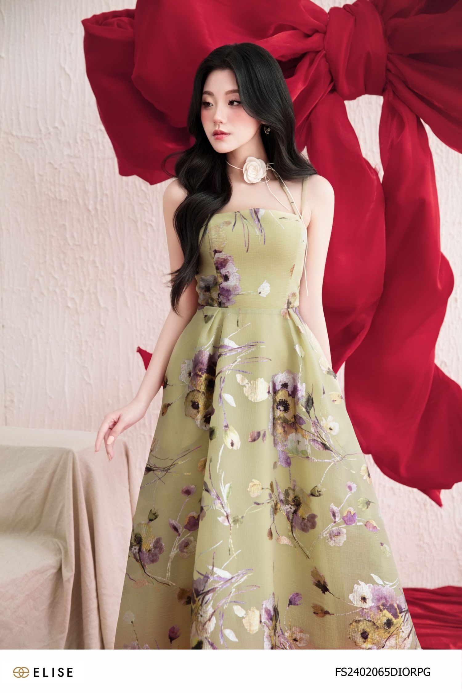 ĐẦM TƠ XỐP HOA XANH 2 DÂY