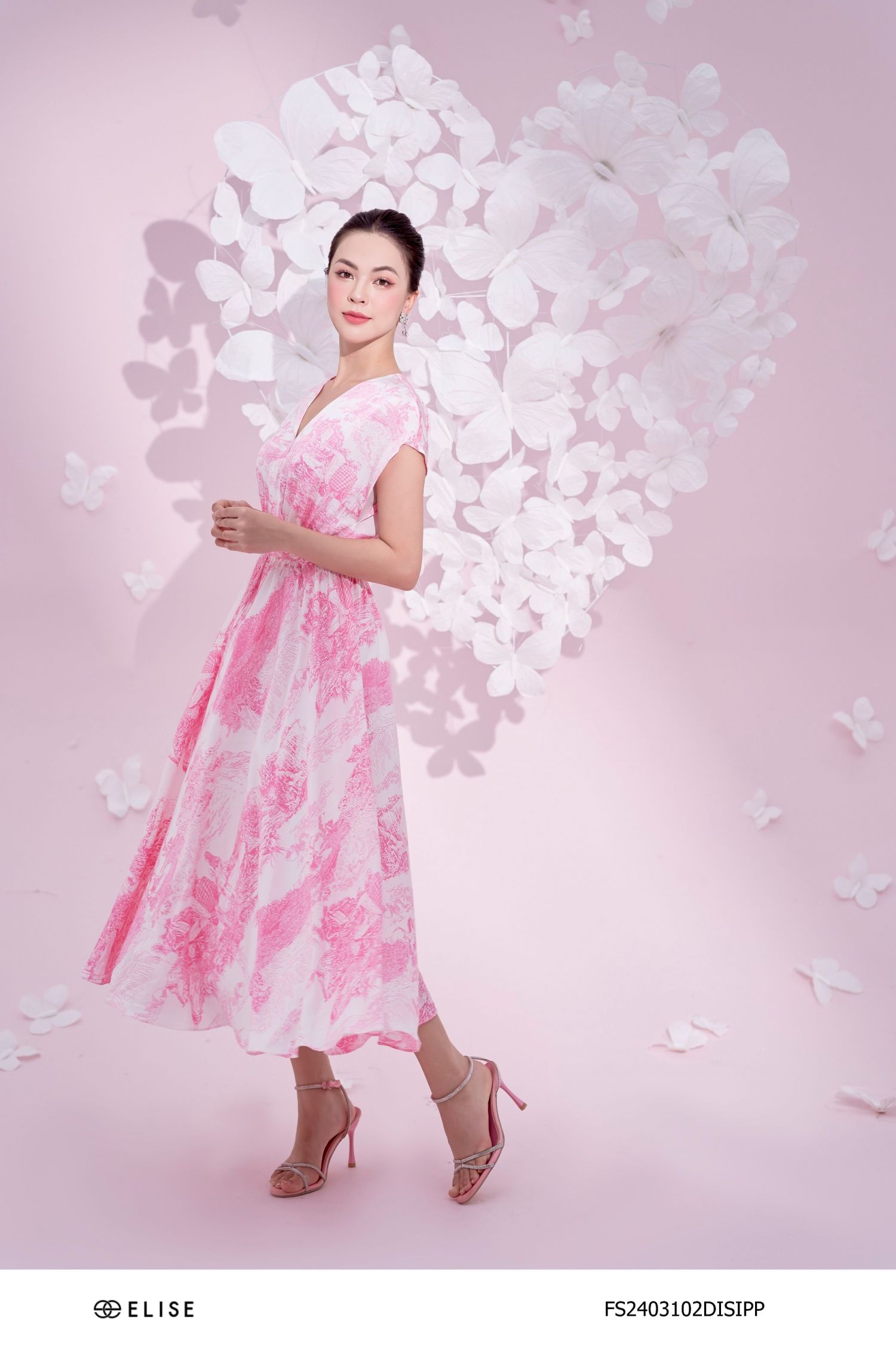 ĐẦM LỤA HT HỒNG CỔ V
