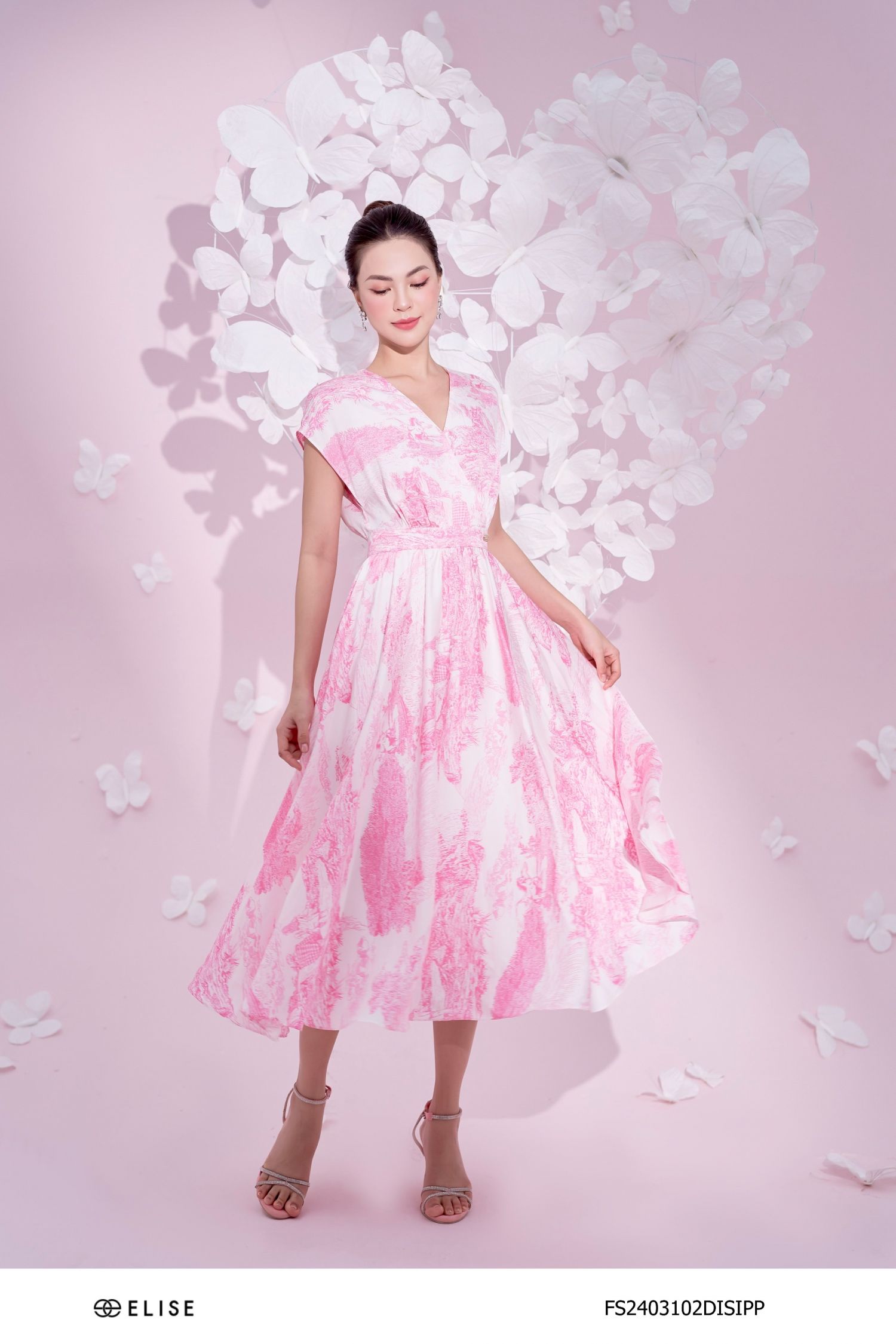 ĐẦM LỤA HT HỒNG CỔ V