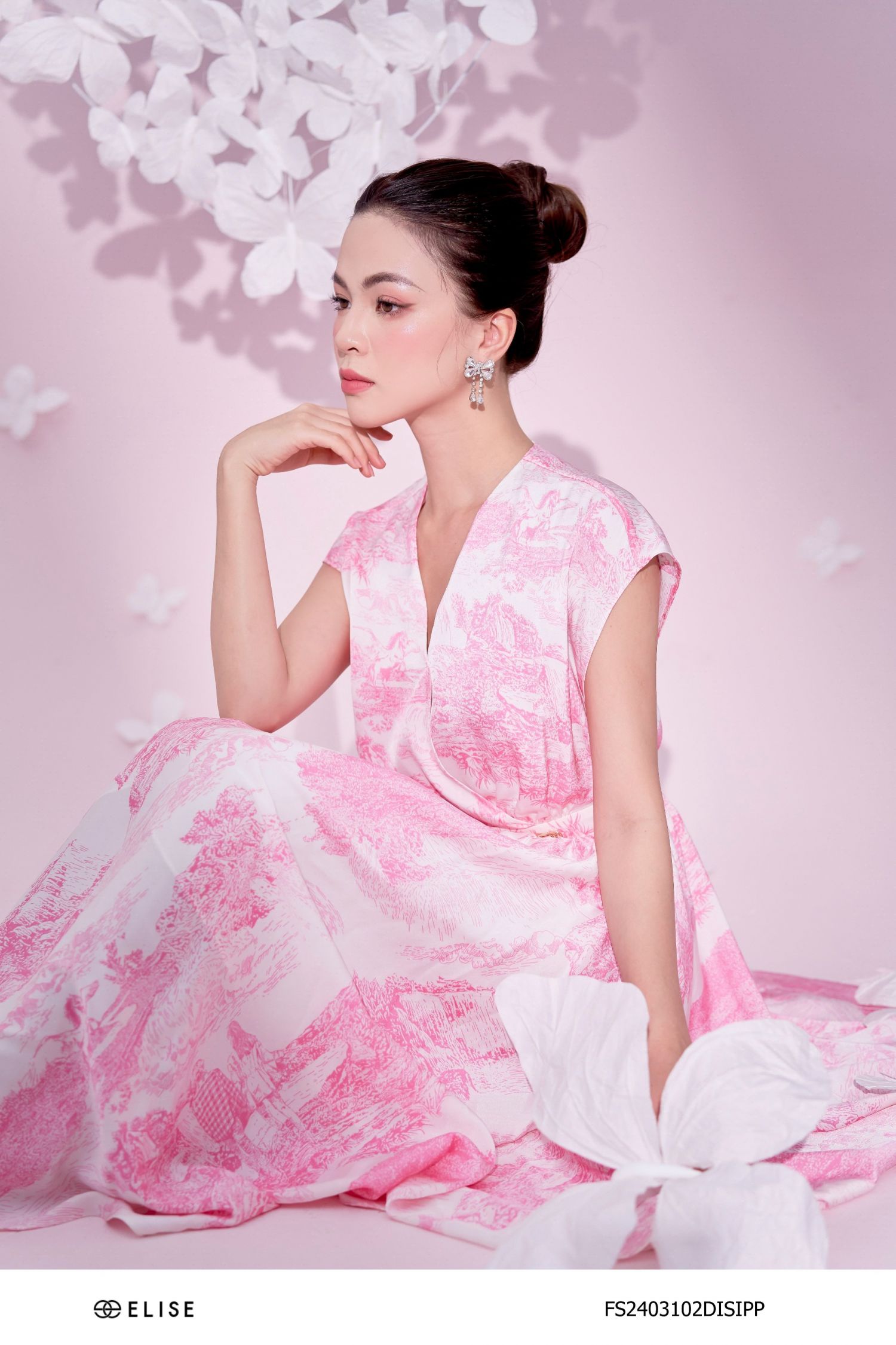 ĐẦM LỤA HT HỒNG CỔ V